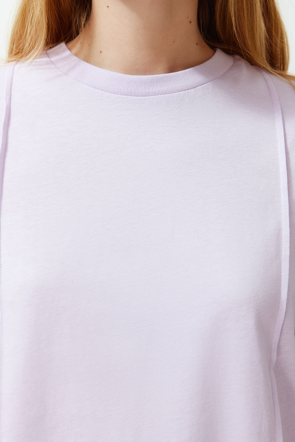 TRENDYOLMILLA Lila Bisiklet Yaka Nervurlu Regular Orme T-Shirt TWOSS24TS00050  фото 5