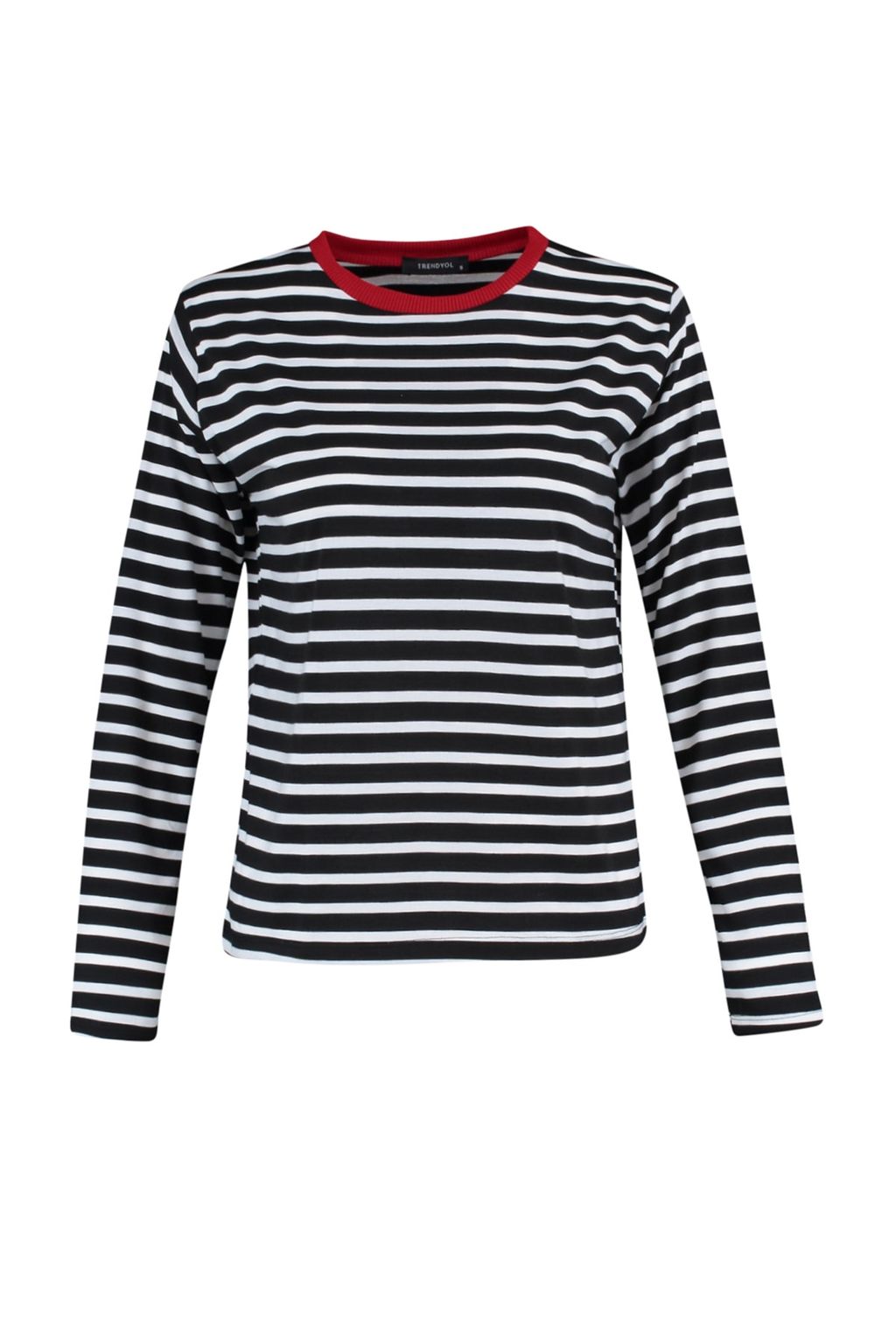 Siyah Cizgili Relaxed Kal?p Basic Bisiklet Yaka Renkli Ribanal? Orme T-Shirt TWOAW23TS00026