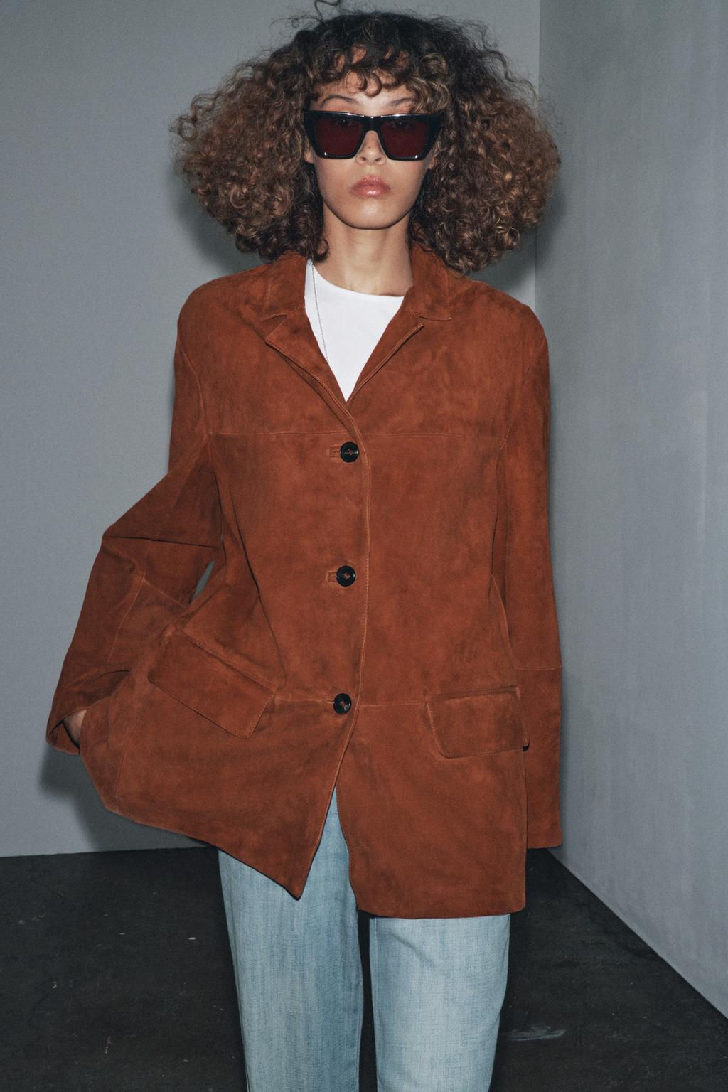 ZW COLLECTION LIMITED EDITION OVERSIZED SUEDE LEATHER BLAZER - Zara фото 3
