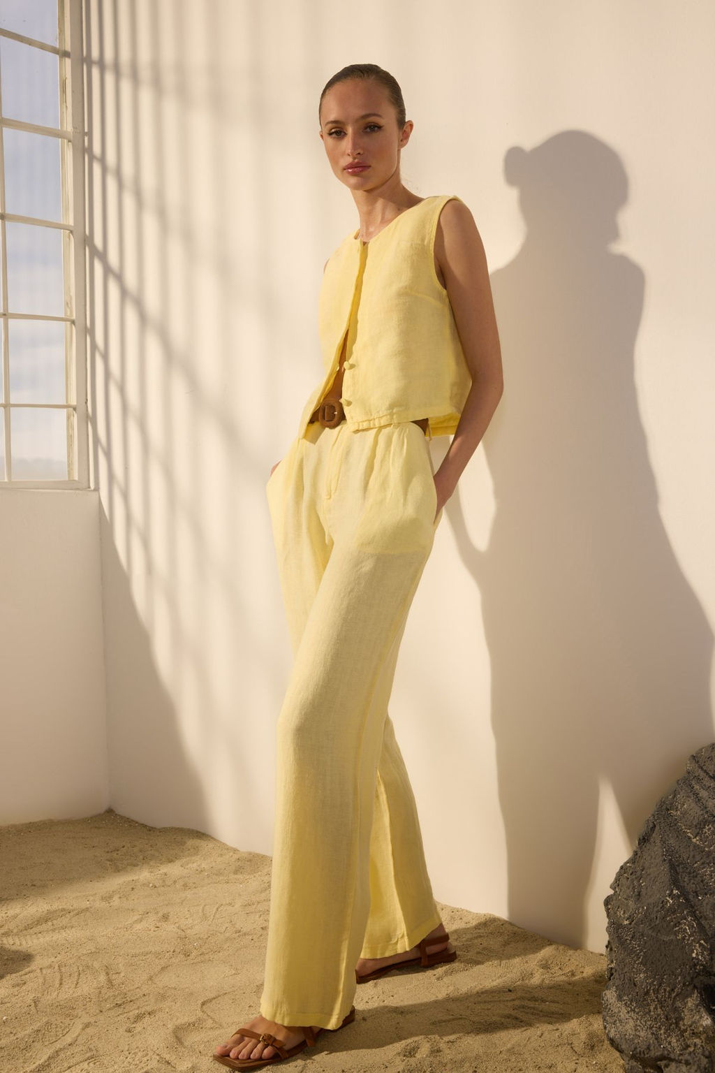 Gul Kurusu %100 Keten Pileli Yuksek Bel Wide Leg Pantolon TWOSS24JE00245 - Trendyolmilla фото 16