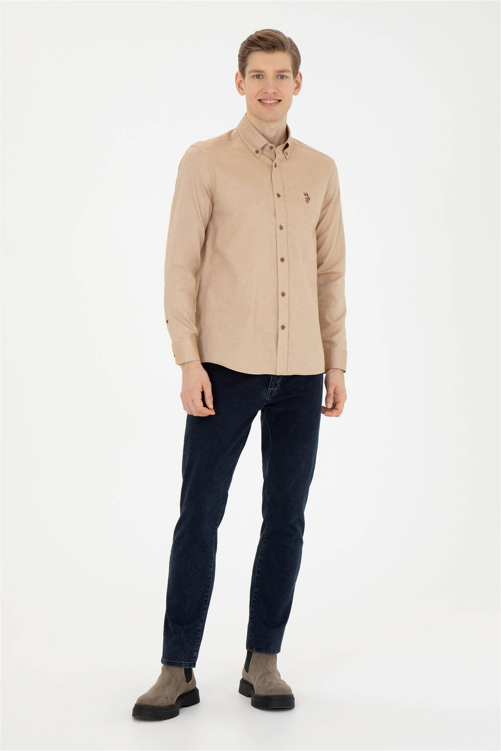 Мужская базовая рубашка кокосового цвета с длинным рукавом - U.s. polo assn фото 4