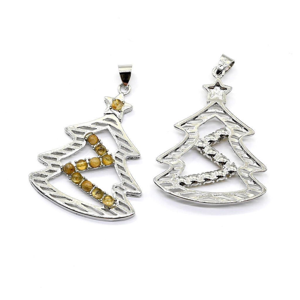 Подвеска с агатом волосатиком "Ёлочка" 28*37мм