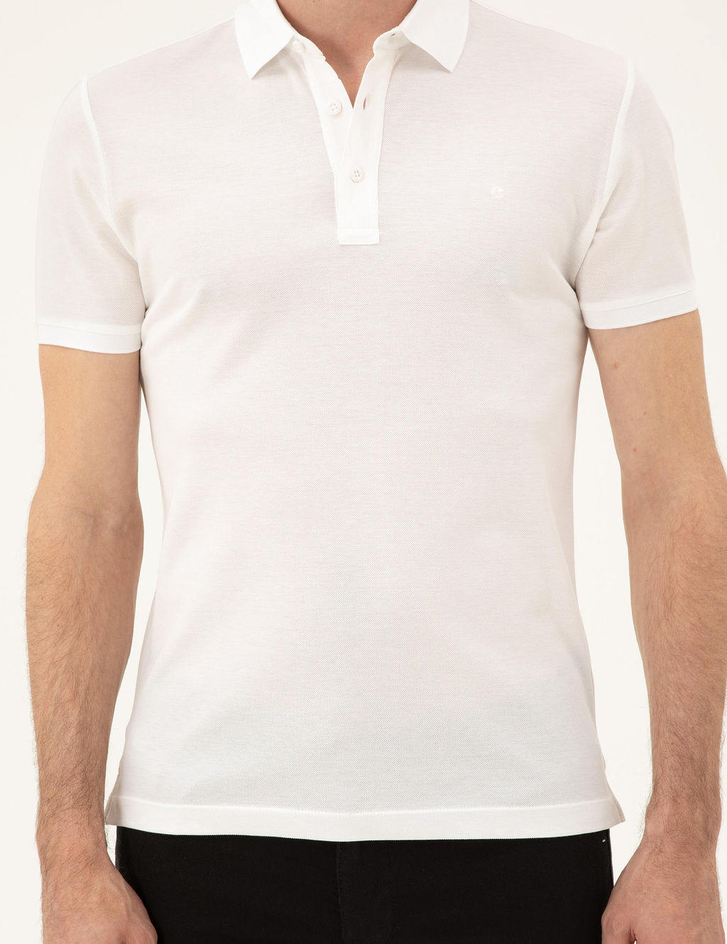 Beyaz Slim Fit Polo Yaka Merserize T-shirt