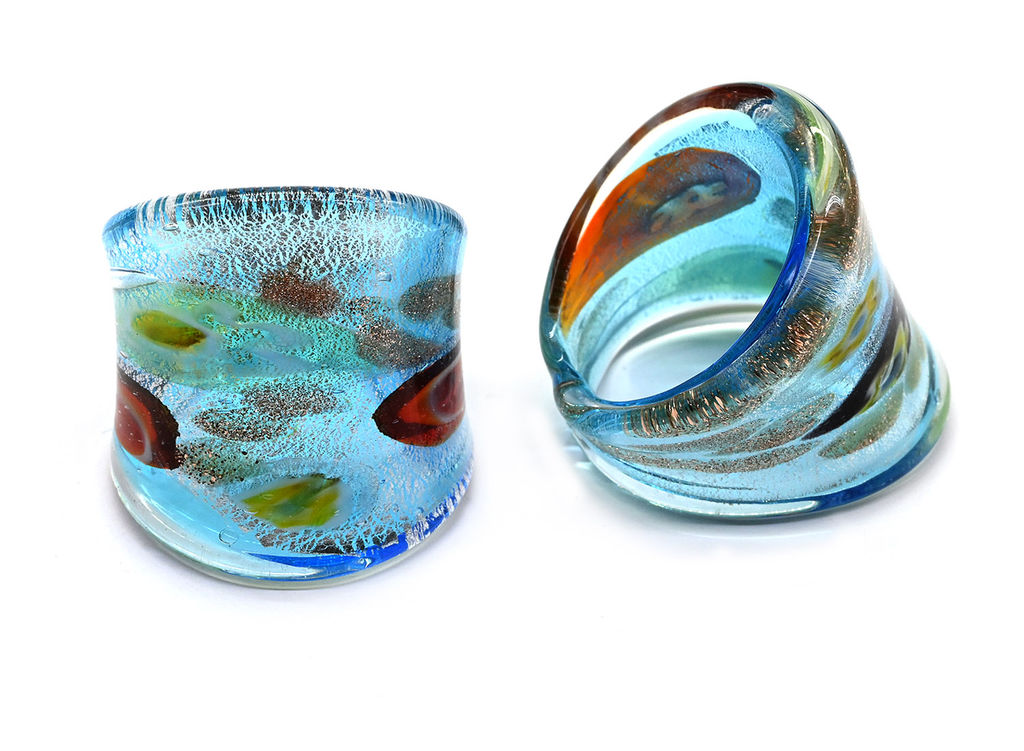 Кольцо с рисунком из муранского стекла модель 11 цв.голубой