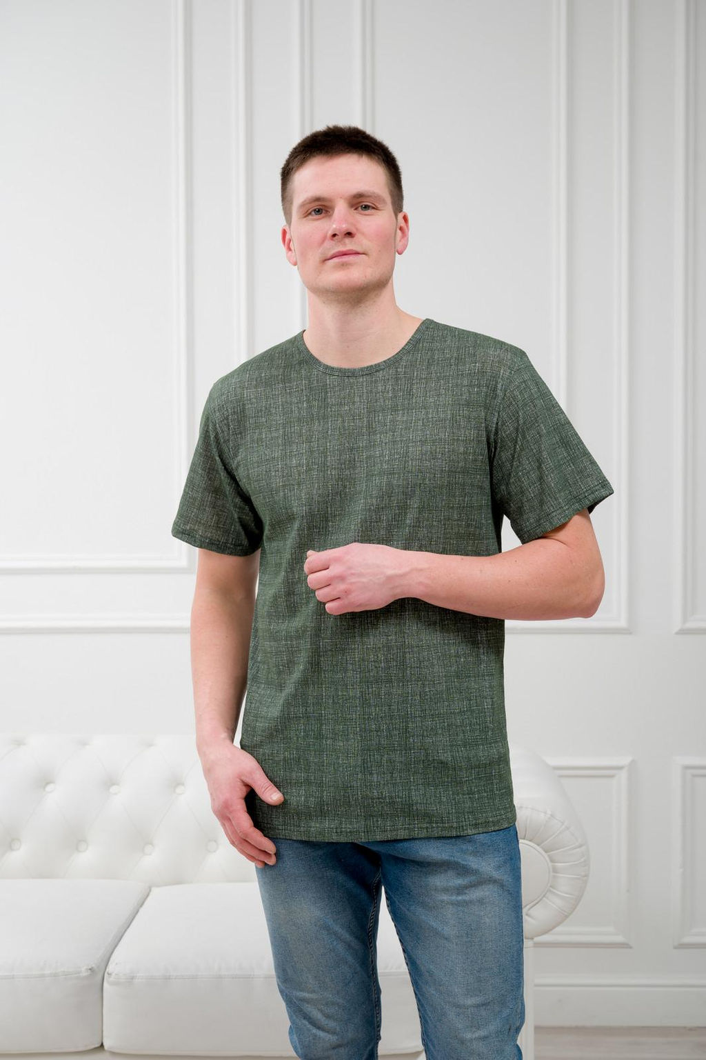 Футболка мужская из кулирки олива - Амадэль фото 2