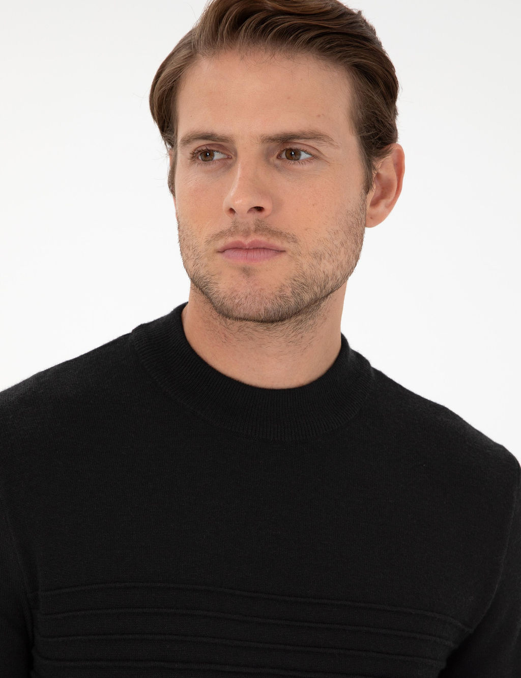 Siyah Slim Fit Bato Yaka Y_n Kar___ml_ Triko Kazak - Pierre cardin фото 2