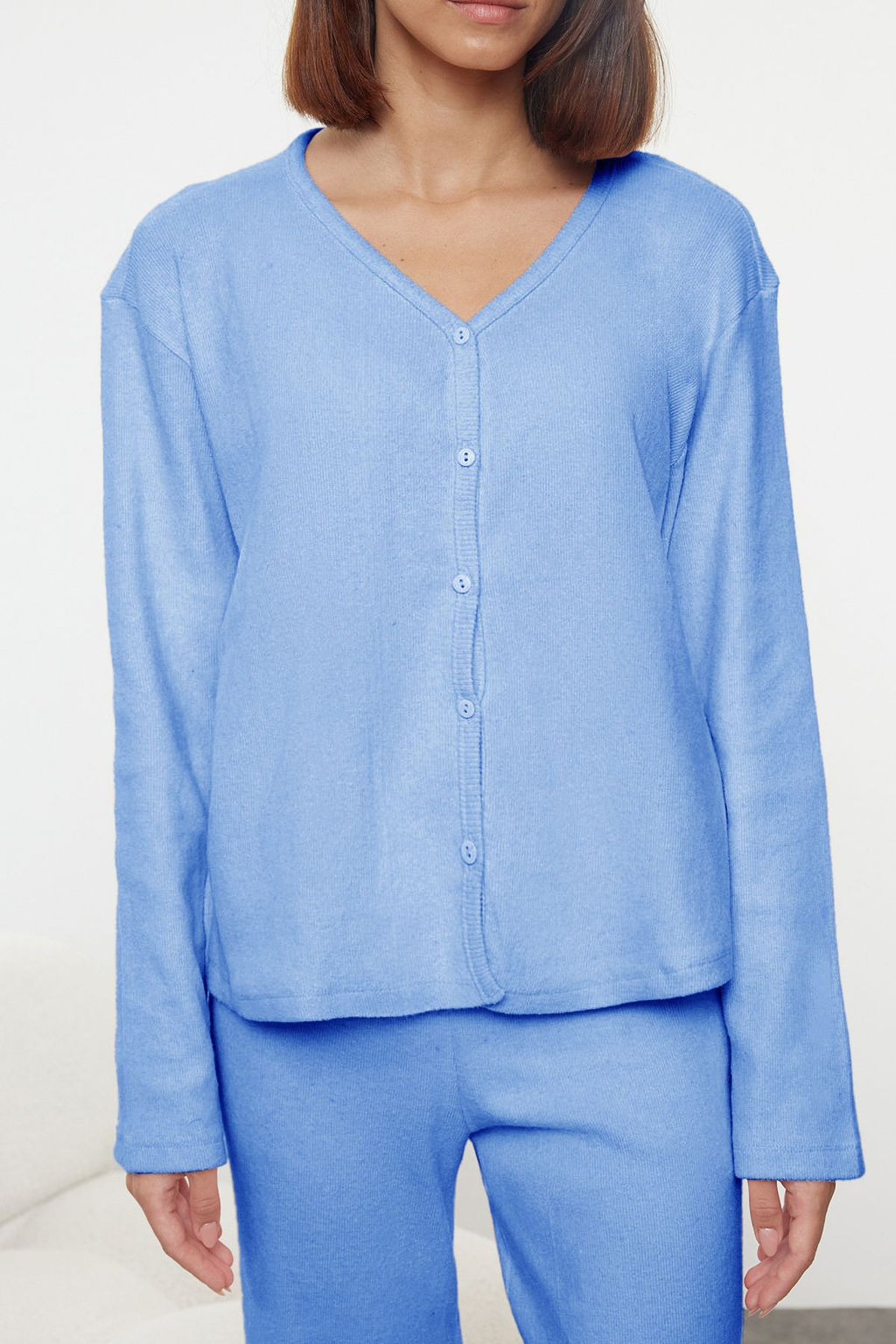 Mavi Pamuklu F?rcal? Soft Fitilli H?rka Orme Pijama Tak?m? THMAW25PT00074