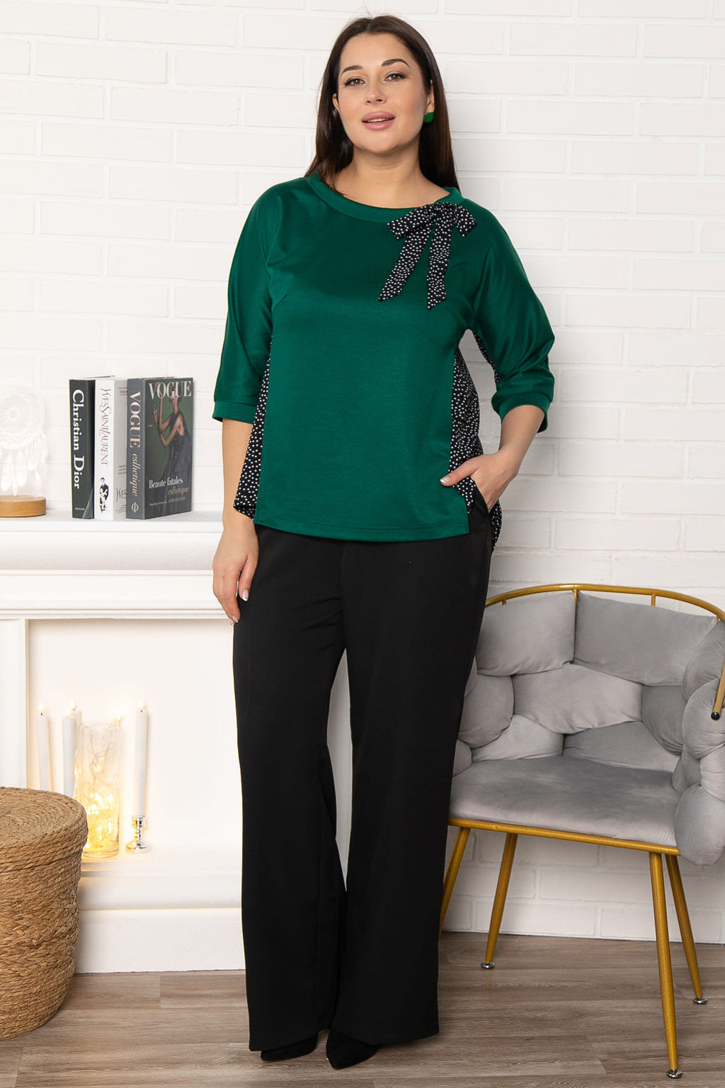 Блуза Федерика (изумрудно-черная) Б15001-18М