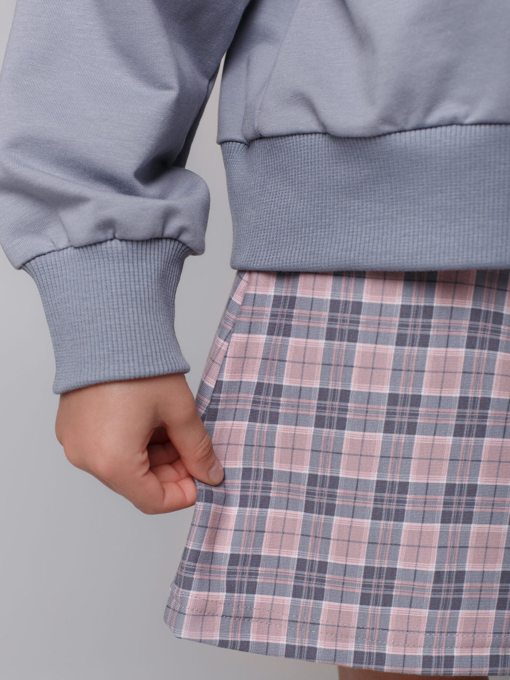 Костюм Мишель(Свит+юбка), ФУ цвет Сер-Роз/Клетка,78%х/б,16%пэ,6%л - 5+ фото 4