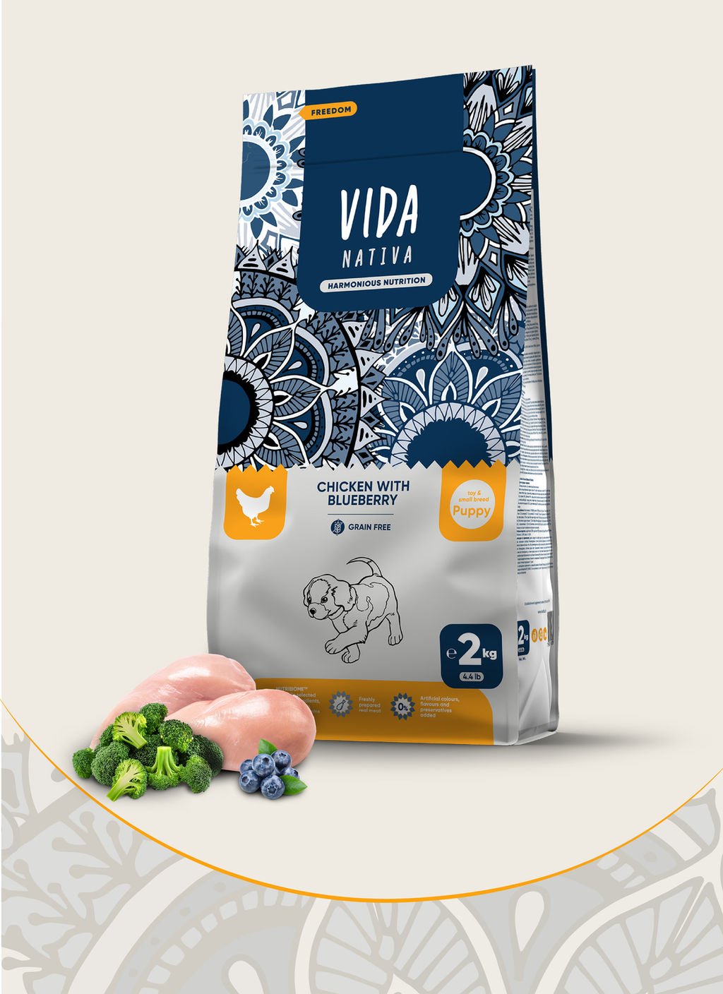 Корм Vida Nativa для щенков мелких пород с курицей и черникой P02136004