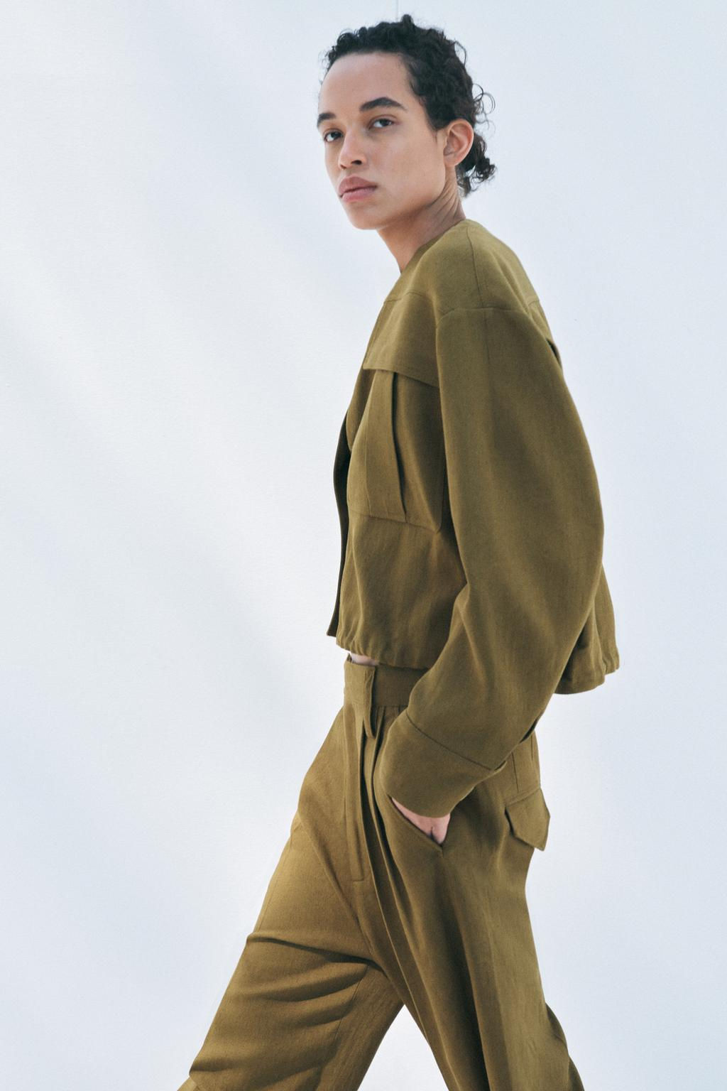 ZW COLLECTION LINEN BLEND BOMBER JACKET - Zara фото 3