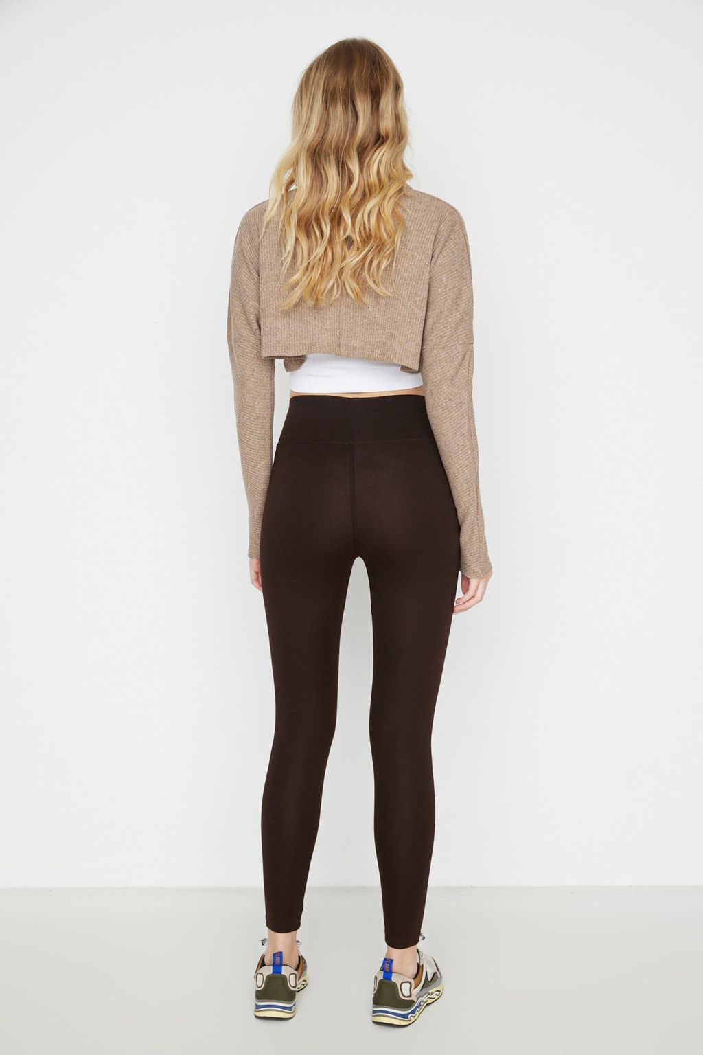 Siyah Yuksek Bel Basic Beli Lastikli Interlok Orme Tayt TWOAW20TA0047 - Trendyolmilla фото 15