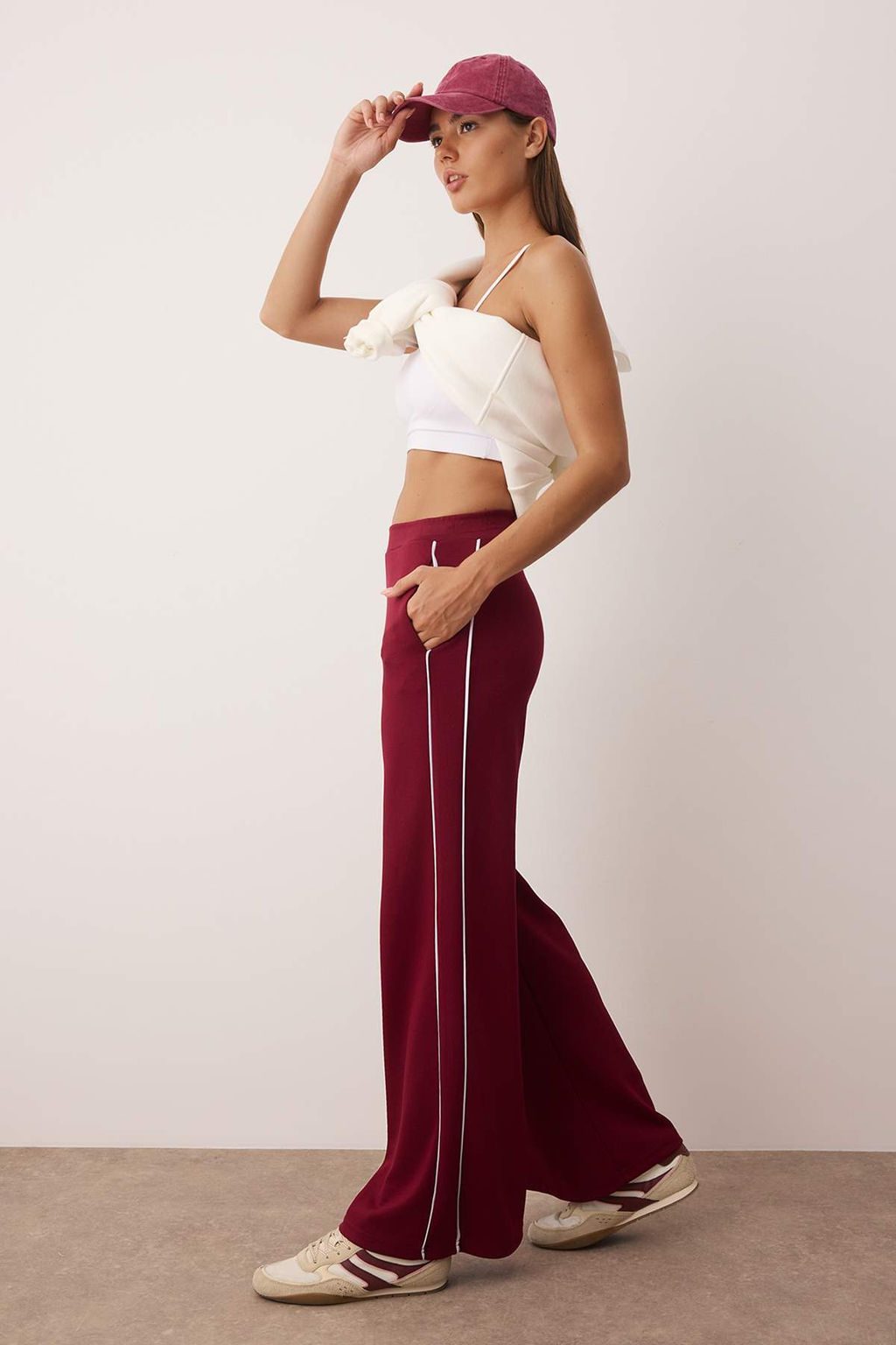 Bordo Biyeli Wide Leg/Genis Paca Orme Spor Esofman Alt? THMAW26EA00001