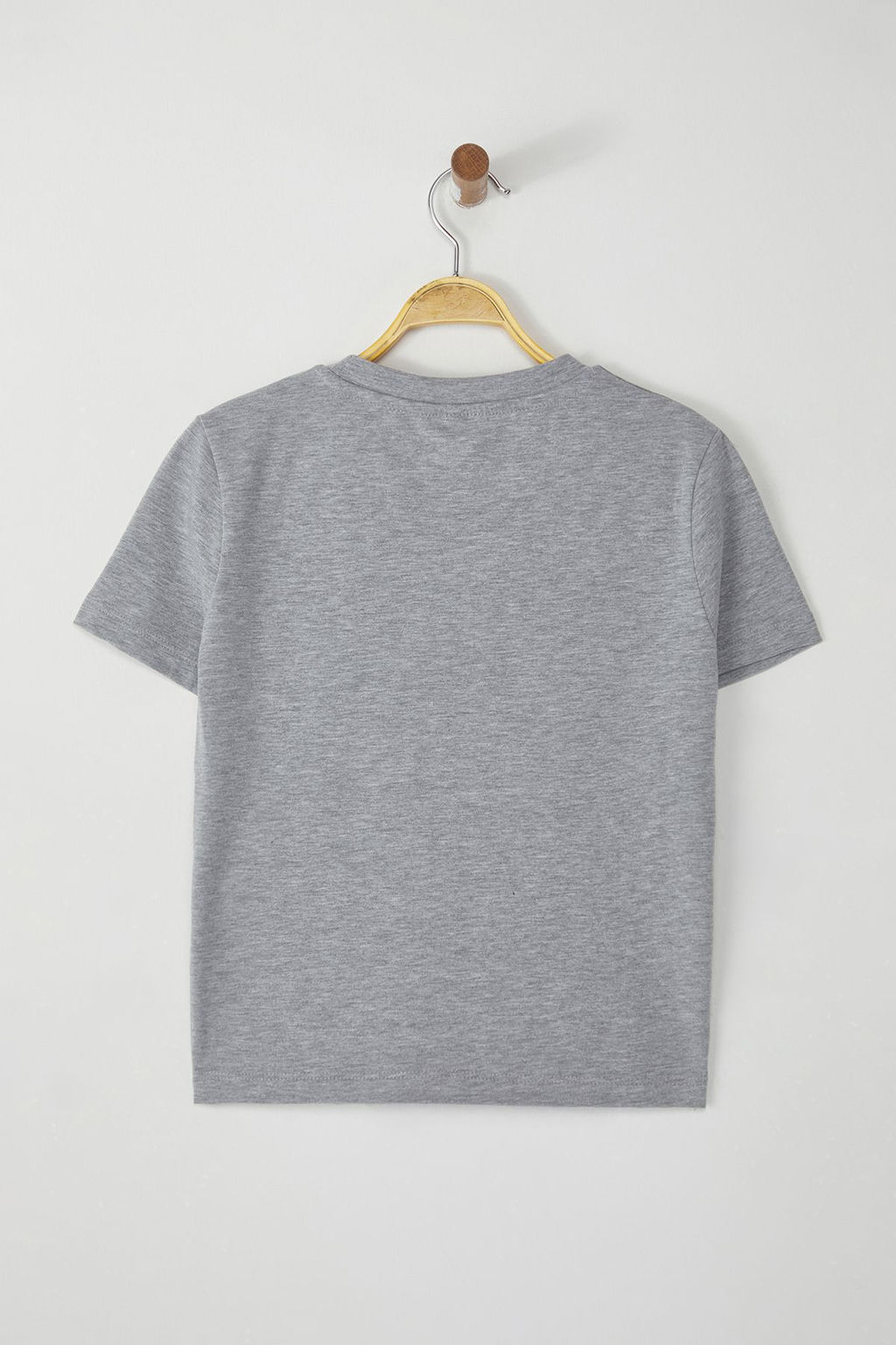 Gri Melanj Fitted/Vucuda Oturan Fiyonk Bask?l? Orme T-Shirt TWOSS25TS00082