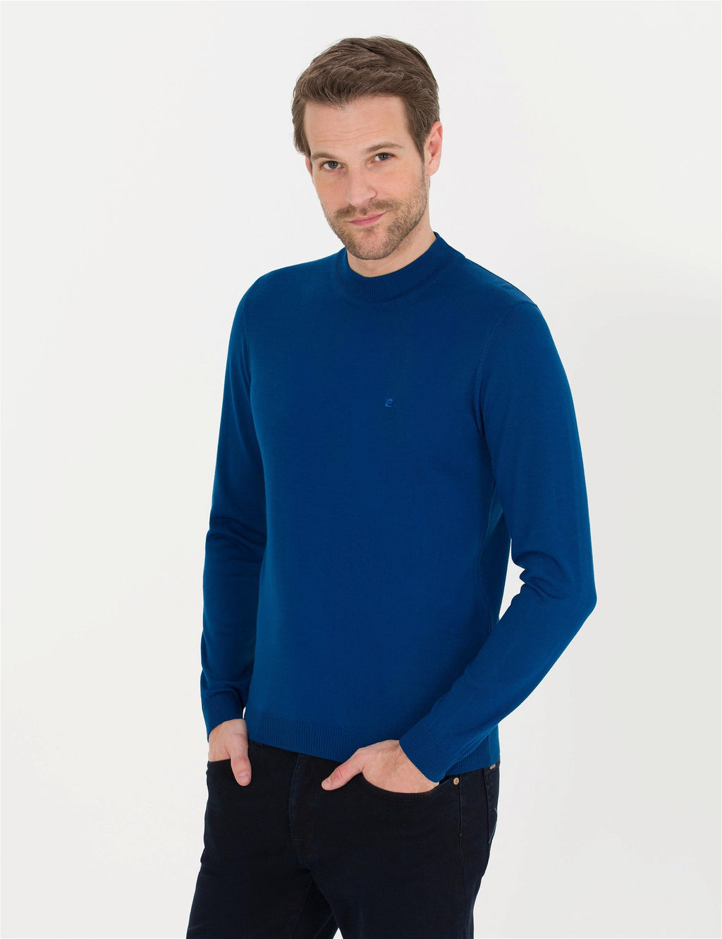 _ndigo Slim Fit Bato Yaka Y_n Kar___ml_ Basic Triko Kazak - Pierre cardin фото 3