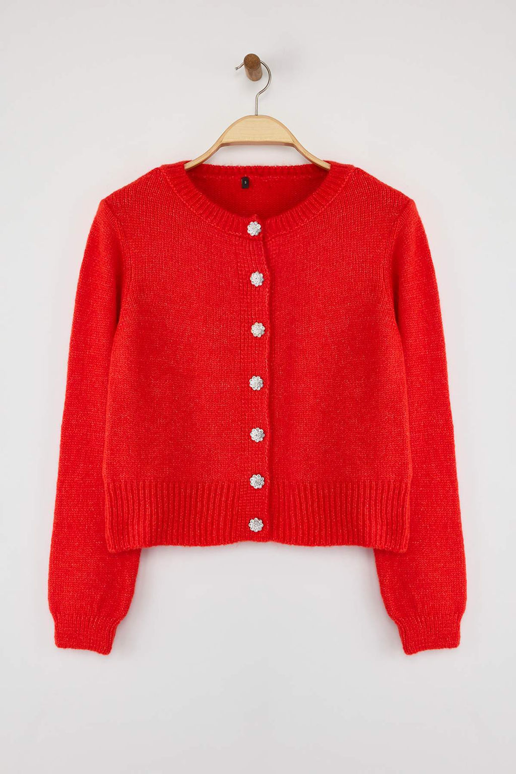 Nar Cicegi Yumusak Dokulu Mucevher Dugmeli Ceket Gorunumlu Triko H?rka TWOAW21HI0034