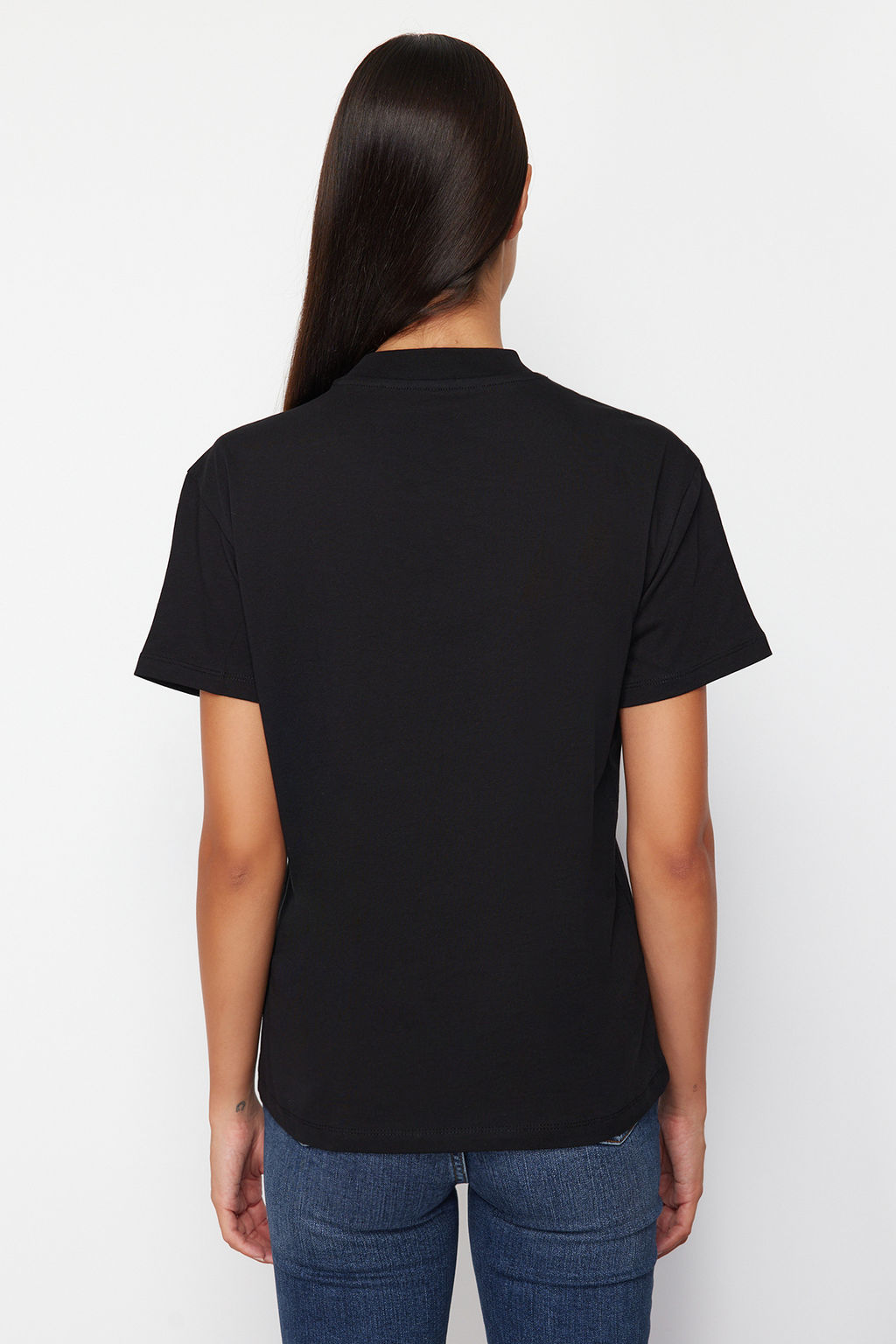 Pembe-Siyah 2li Paket %100 Pamuk Basic Dik Yaka Orme T-Shirt TWOSS20TS1500