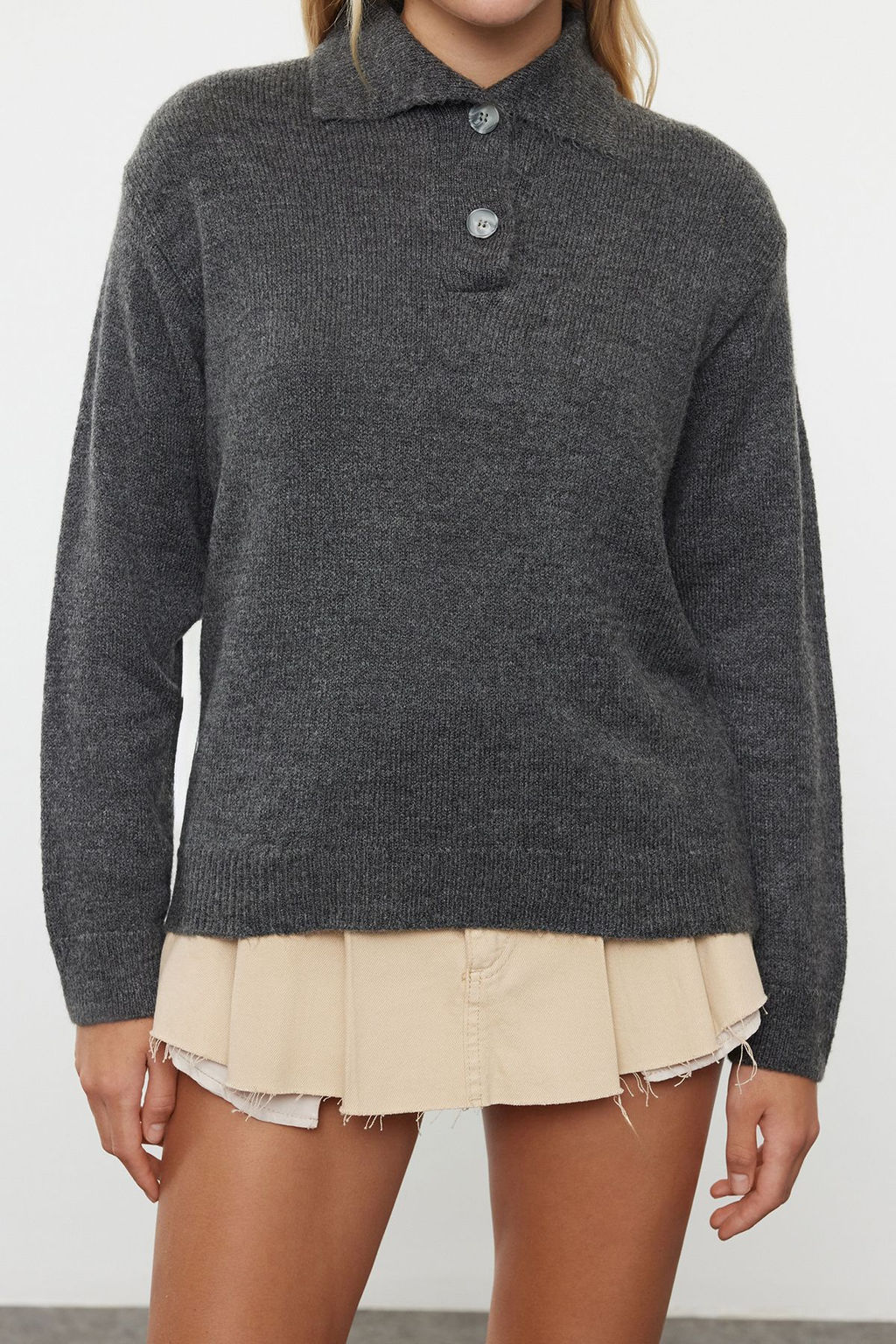 Vizon More Sustainable Yumusak Dokulu Genis Kal?p Polo Yaka Triko Kazak TWOAW25KZ00308 - Trendyolmilla фото 8