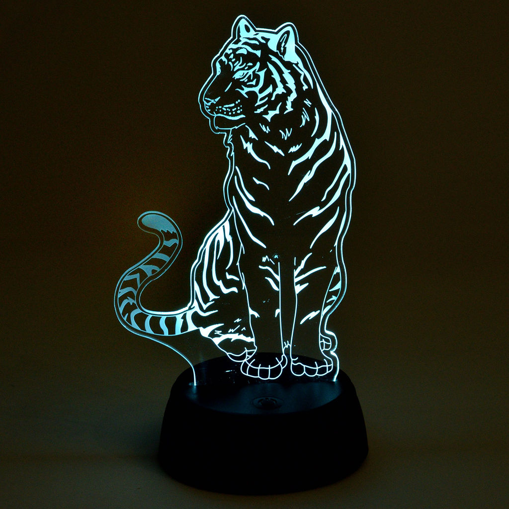 ULI-M507 RGB/3AA TIGER/BLACK Светильник декоративный с эффектом 3D Тигр, на батарейках 3AA (не в/к). 1 светодиод. RGB свет. TM Uniel