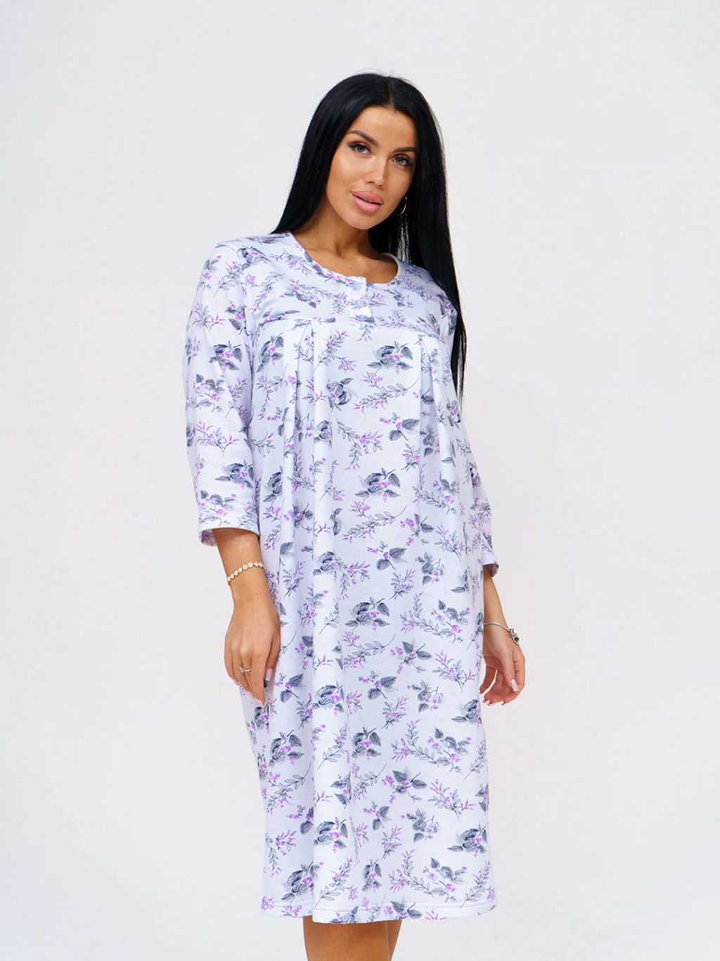 Ночная сорочка женская, цвет белый фиолетовый