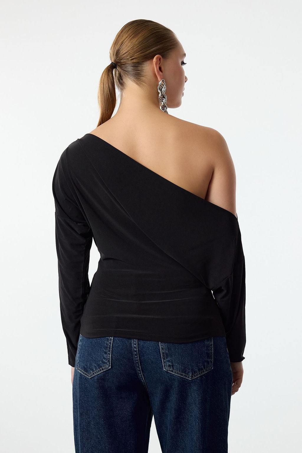 Trendyolmilla Siyah Kay?k Yaka Agraf Detayl? Orme Bluz TPRAW25BZ00025 фото 5