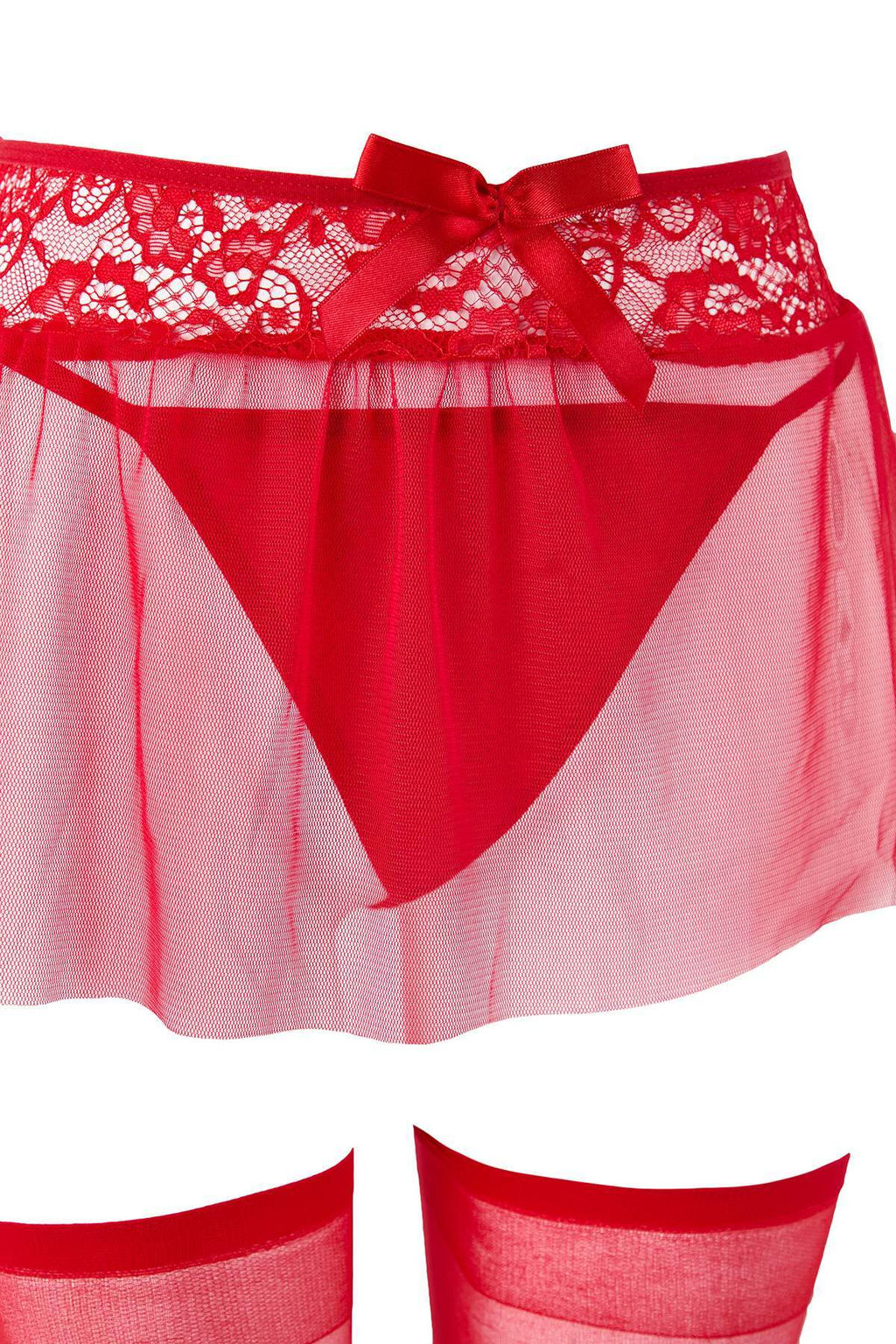 K?rm?z? 4lu Y?lbas? Temal? Dantel Kurdele/Fiyonk/Baglamal? Corapl? Ic Camas?r? Tak?m? THMAW26CC00034