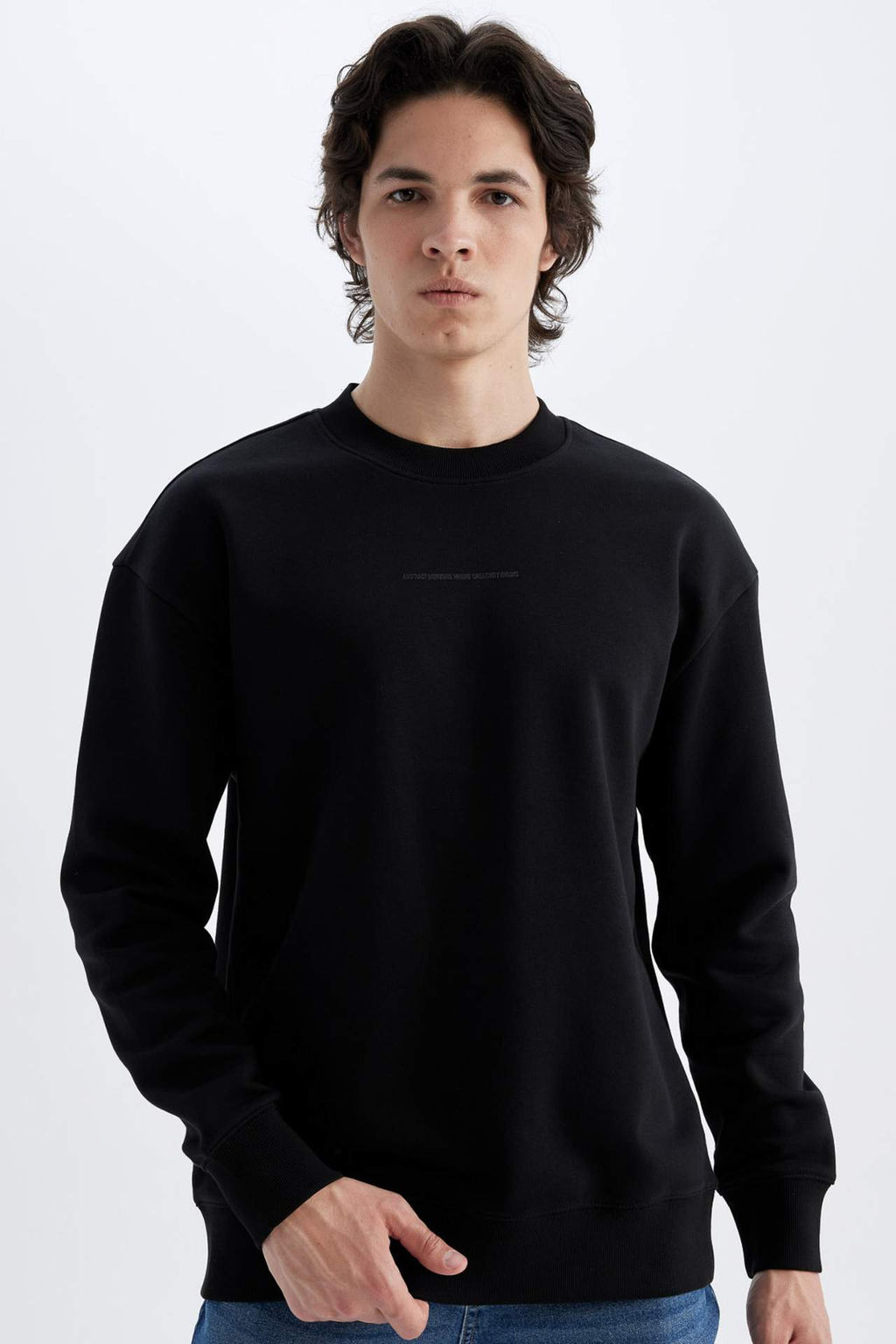 Boxy Fit Bisiklet Yaka Bask?l? Sweatshirt - Defacto фото 7