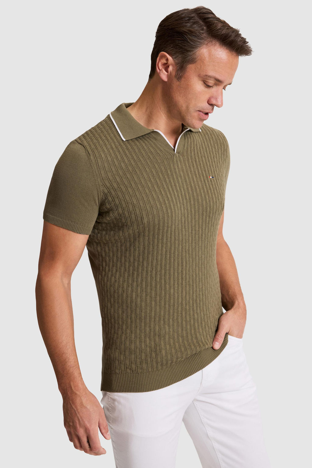 Erkek Haki Slim Fit Polo Yaka Triko Ti__rt