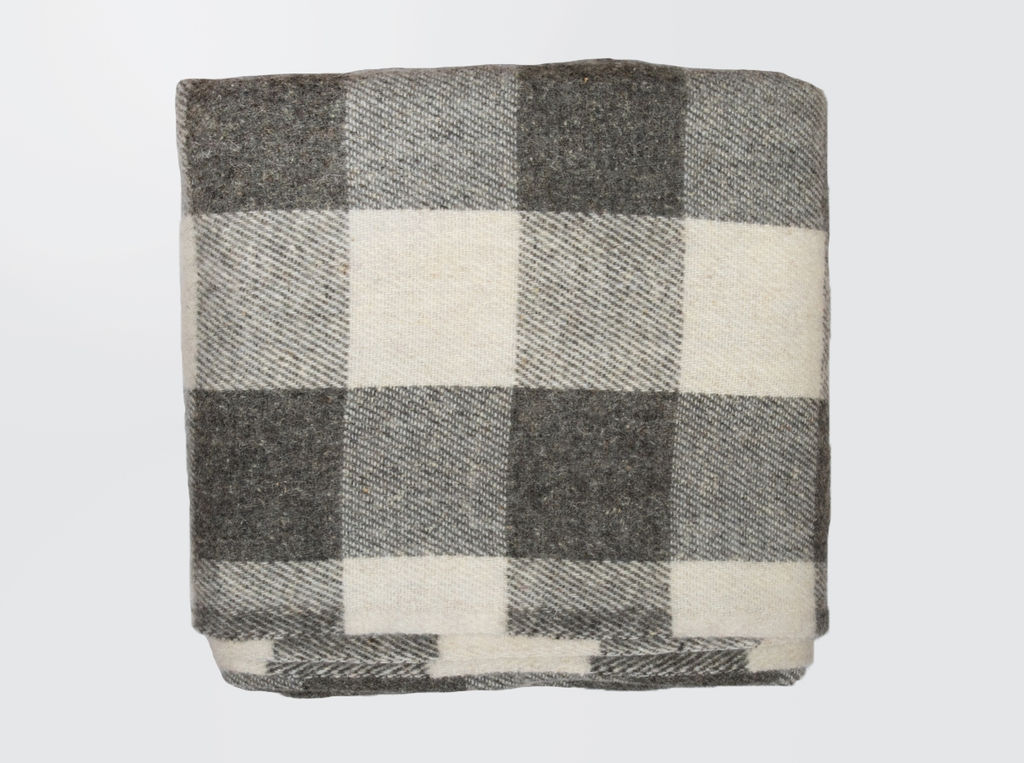 Плед п/шерсть 50% ОП-400 140*200 клетка цв. серый (Россия