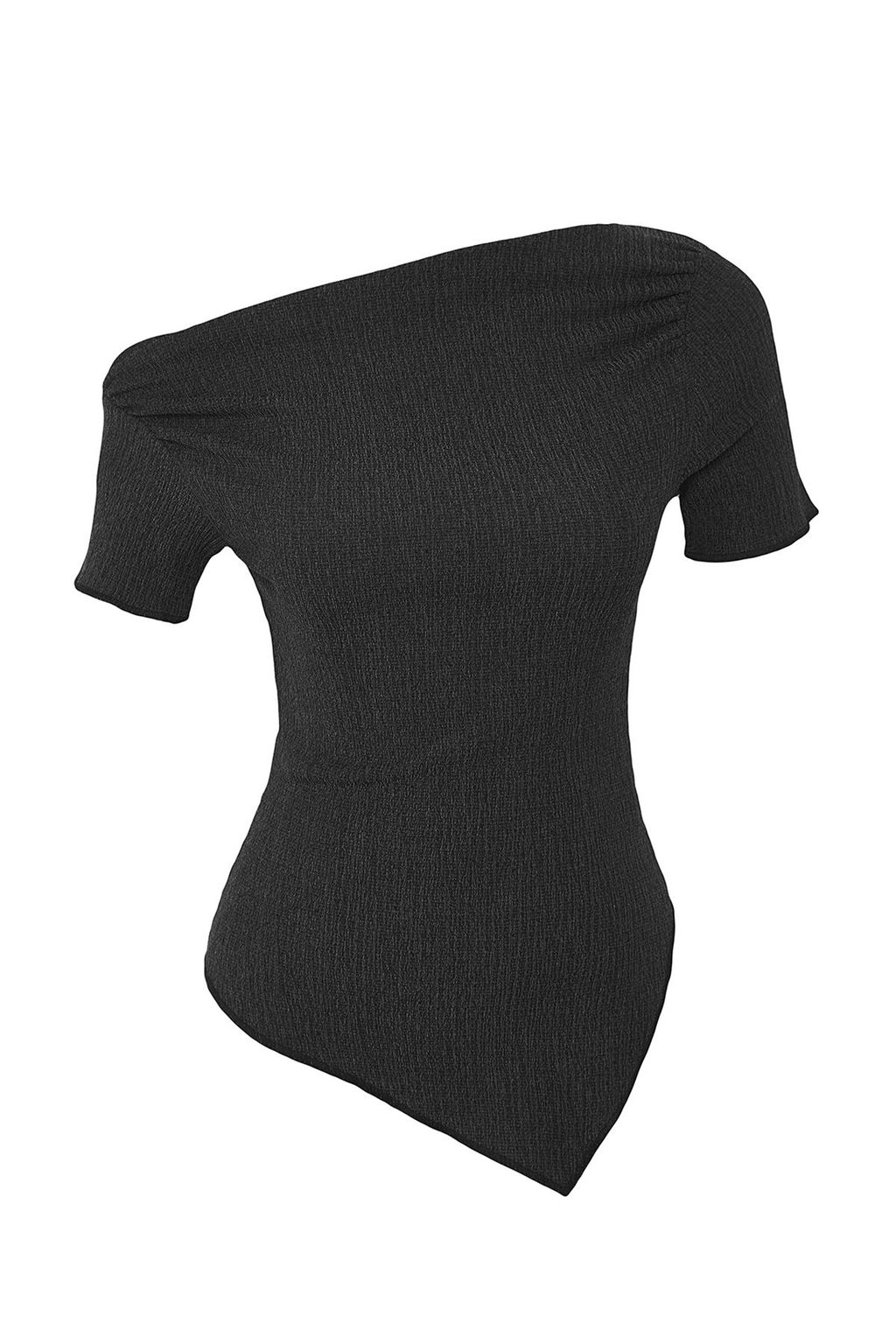 Antrasit Asimetrik Buzgu/Drape Detayl? Vucuda Oturan Esnek Orme Bluz TWOSS25BZ00272