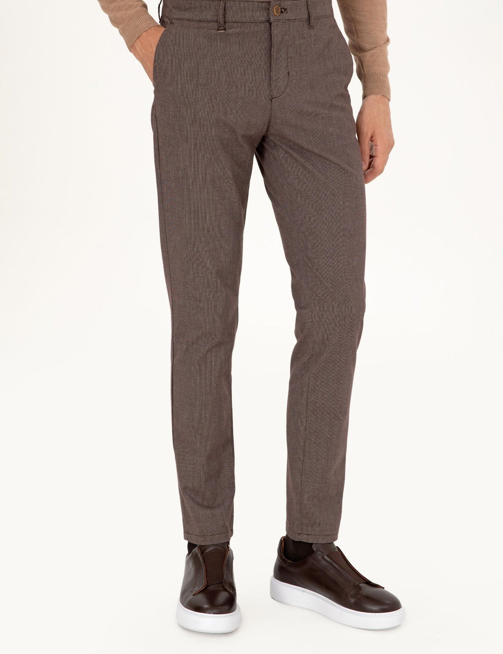 Kahverengi Slim Fit Pamuk Kar___ml_ Kanvas Pantolon