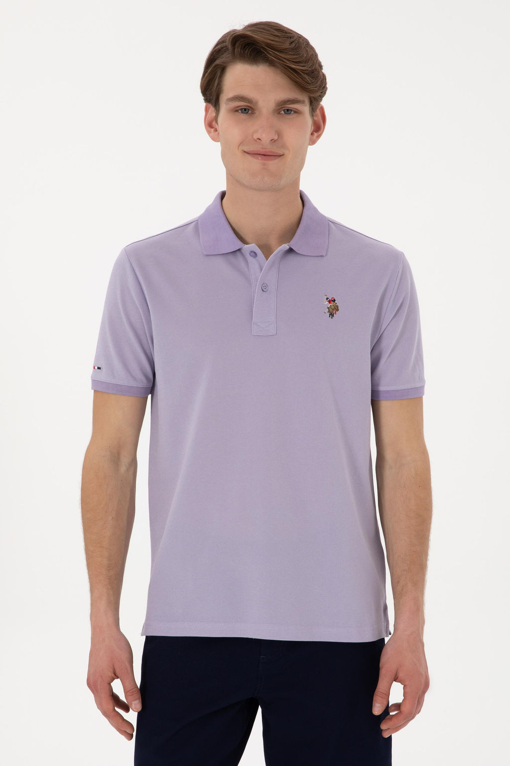 Erkek Regular Fit Polo Yaka Lila Basic Ti__rt