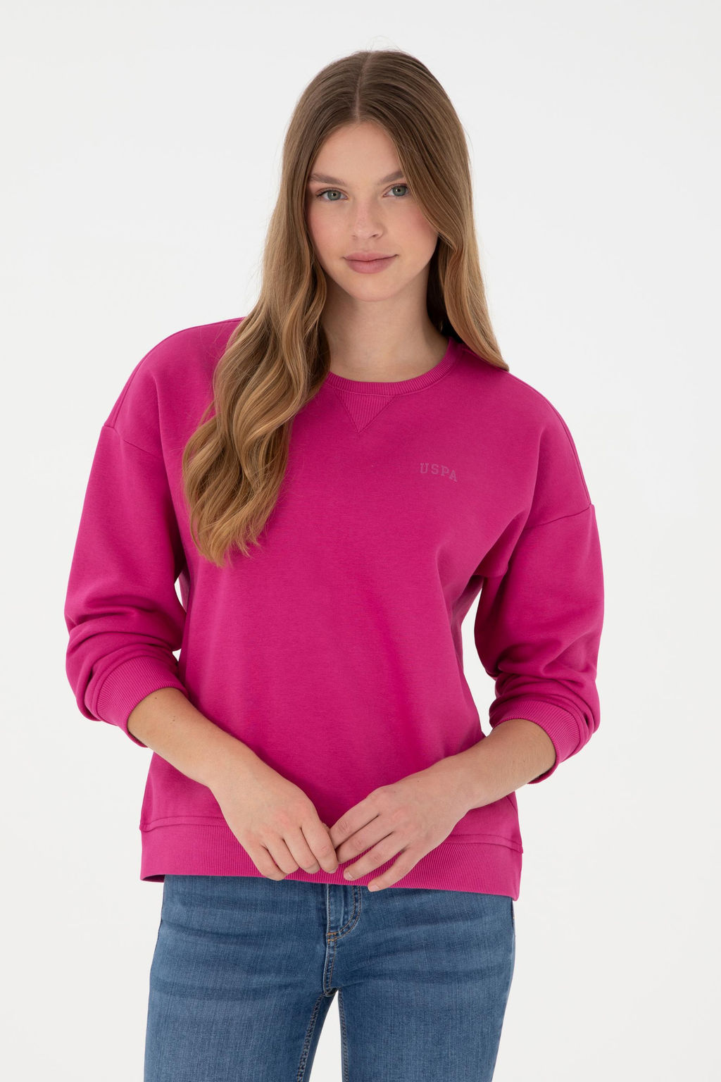 Женский базовый свитшот с круглым вырезом цвета фуксии - U.s. polo assn фото 8