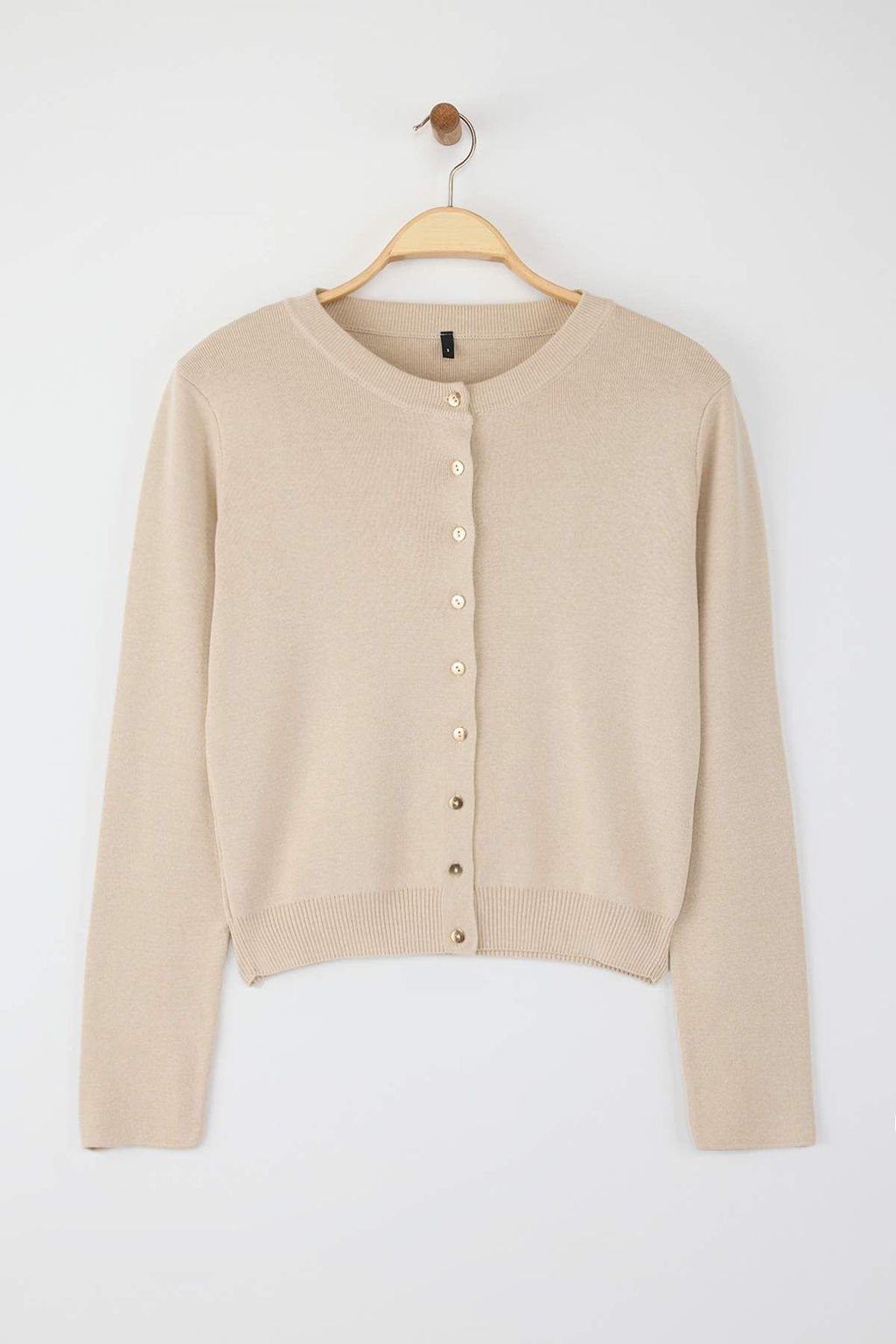 Wardrobe Essentials Bej Dugme Detayl? Pamuklu Basic Triko H?rka | TWOAW26HI00001