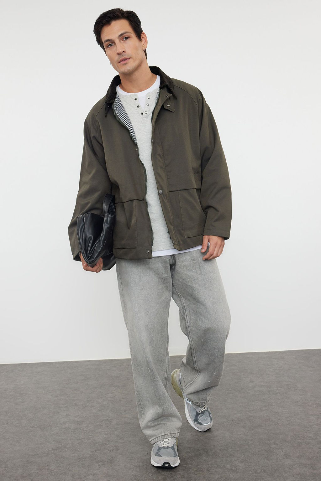 Haki Regular Fit Kadife Yaka Detayl? Mevsimlik Unisex Mont TMNAW25MO00017 - Trendyolmilla фото 6