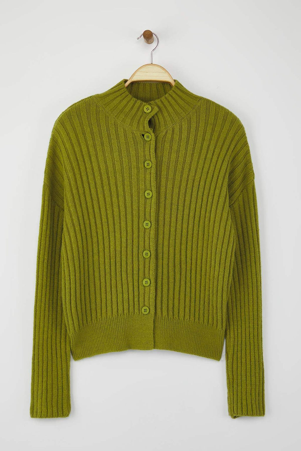 Wardrobe Essentials Yag Yesili Genis Kal?p Fitilli Yumusak Dokulu Triko H?rka | TWOAW26HI00091