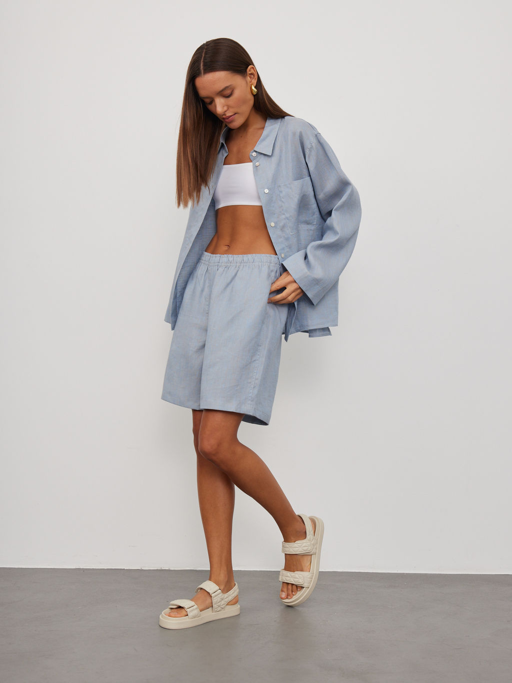 Рубашка короткая S021_BBMNG/Бежево-голубой меланж