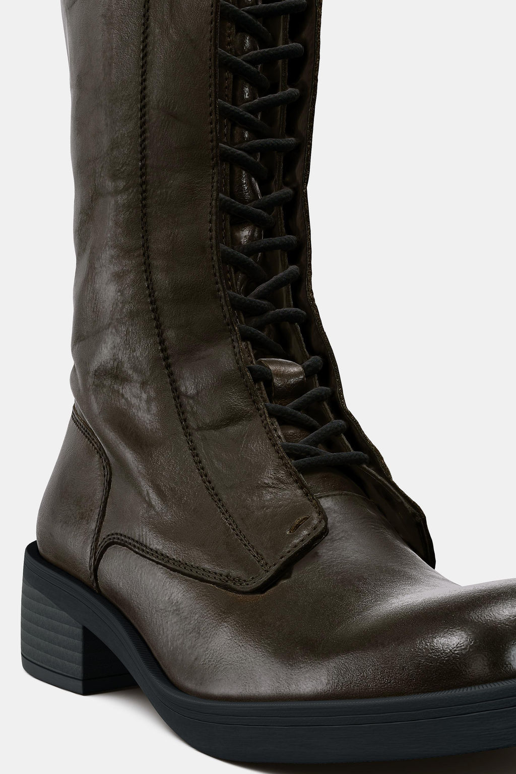 LEATHER LACE-UP ANKLE BOOTS - Zara фото 7