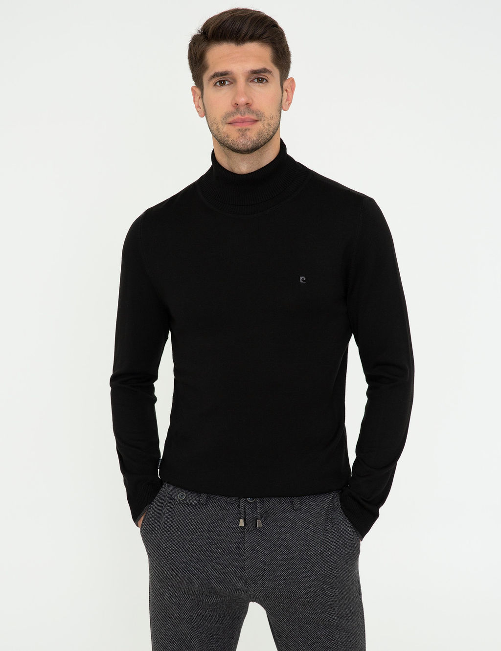 Siyah Slim Fit Bal_k__ Yaka Basic Triko Kazak