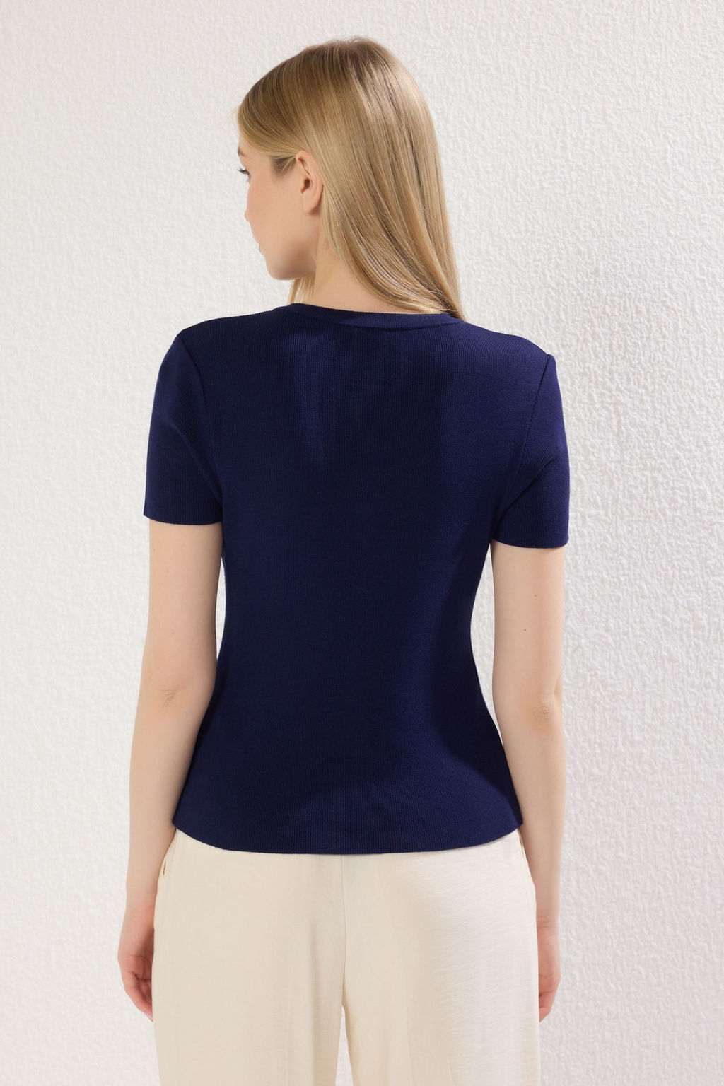 Lacivert Bisiklet Yaka Ince Bluz TWOSS25BZ00300