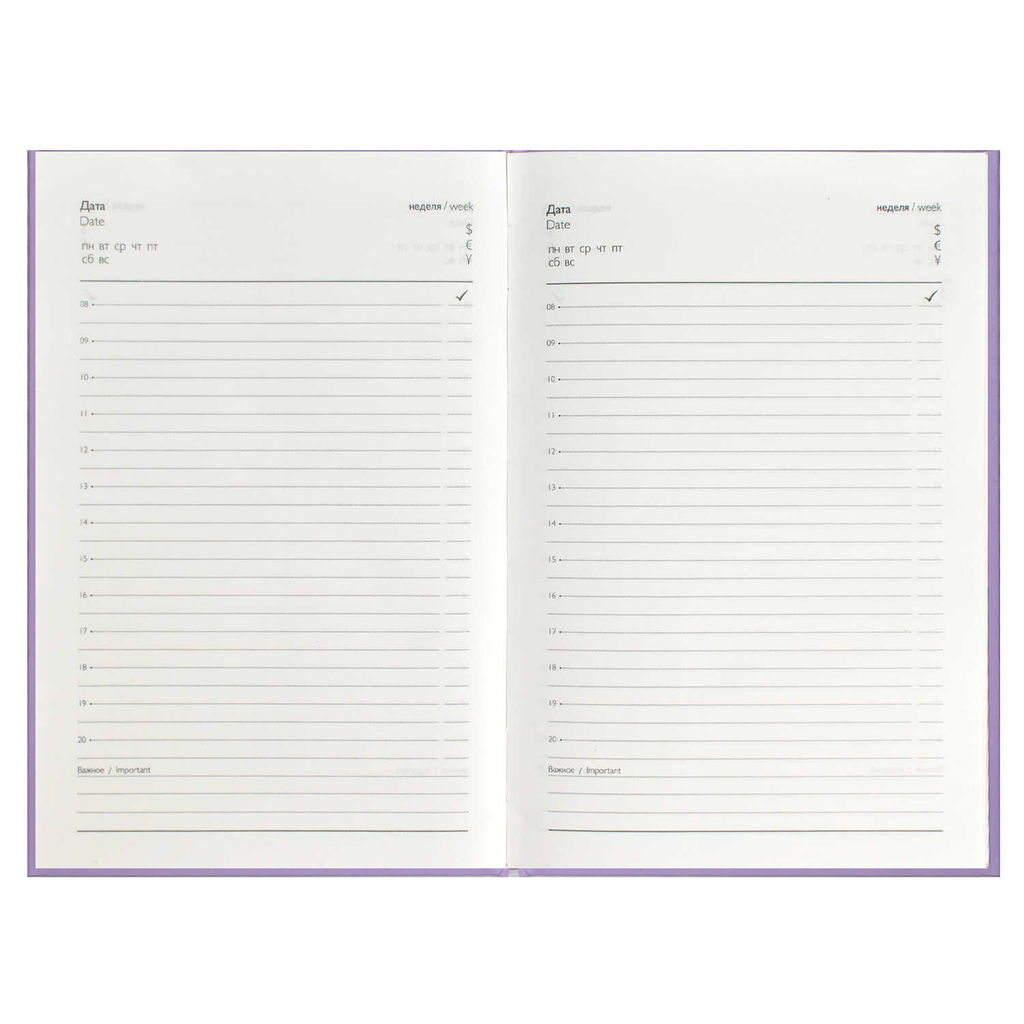 Ежедневник недатированный DIARY арт. 68054 СИЯЙ / А5, 80 л., твёрдый переплёт, полноцветная печать, тиснение цветной фольгой, ламинация "софт-тач" вельвет. Блок - белый офсет, 65 г/м?, печать в одну краску, линия,
