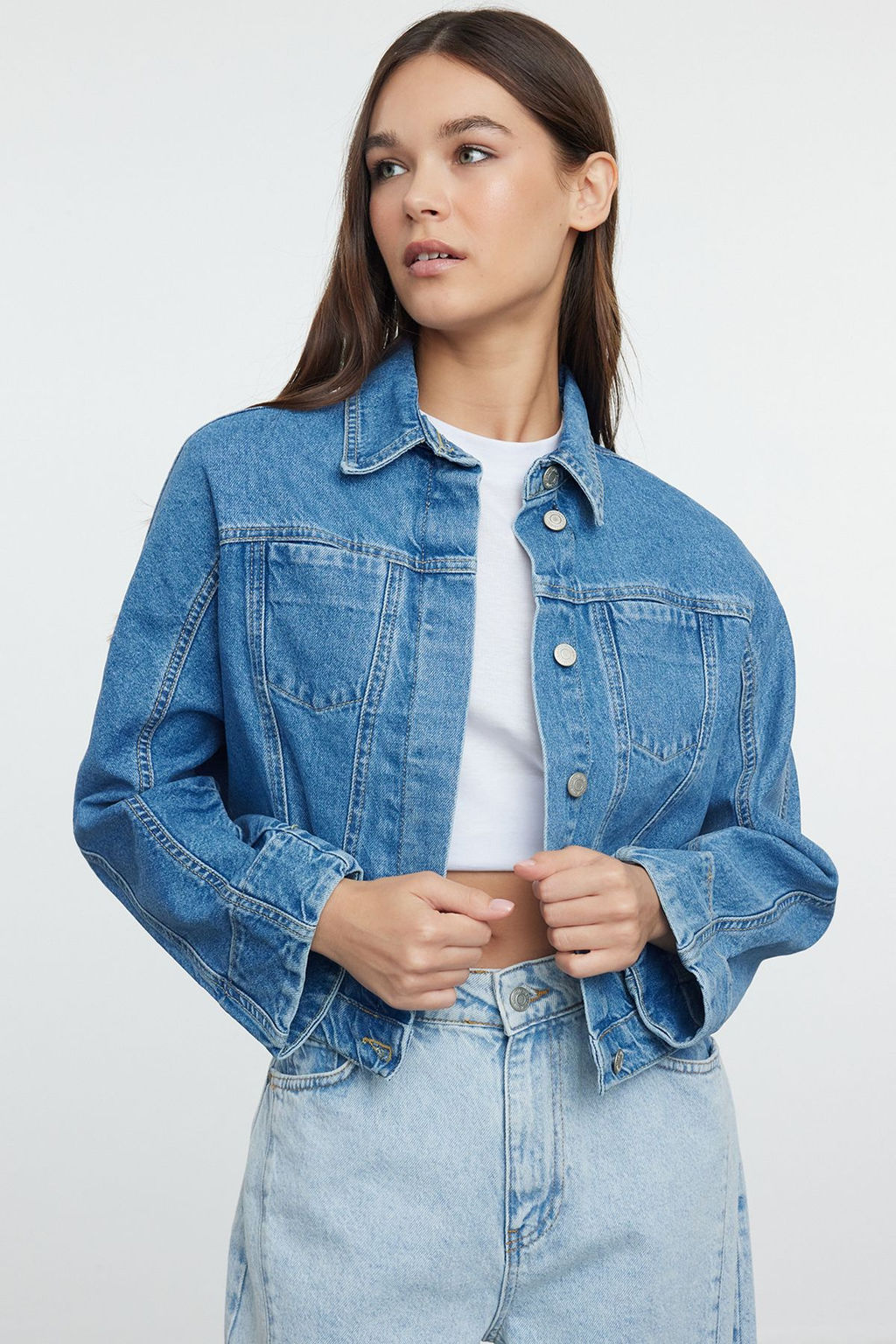 Mavi Dikis Detayl? Denim Ceket TWOAW25CE00016 - Trendyolmilla фото 2