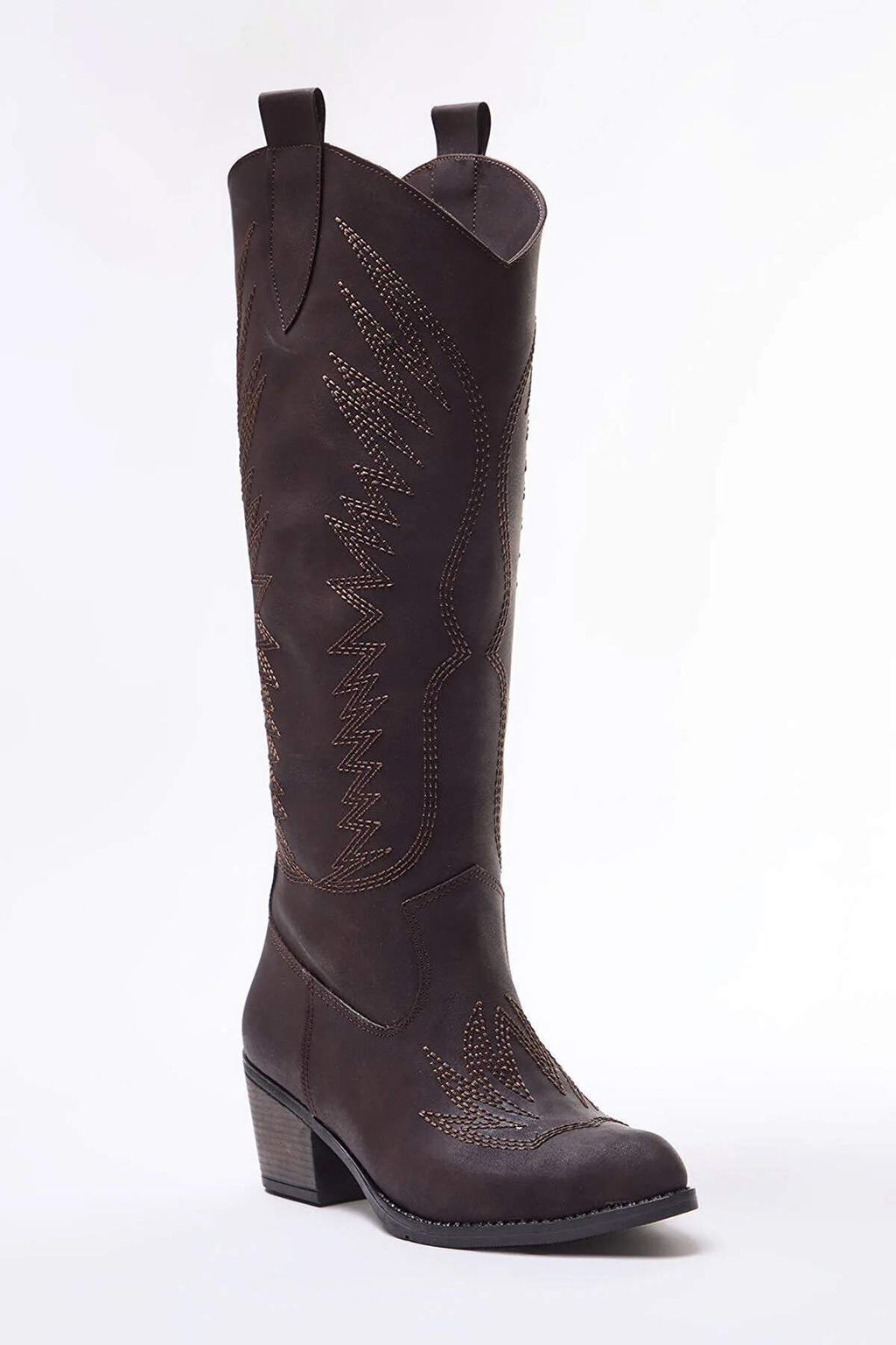 Trendyolmilla Shoes Vizon Islemeli Blok Topuklu Suet Kad?n Kovboy Cizme TAKAW25CZ00016 фото 7