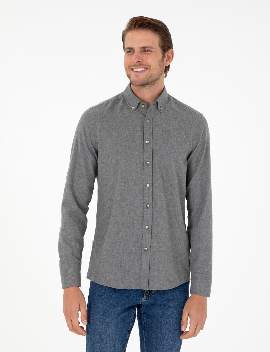 Gri Slim Fit Uzun Kollu G_mlek