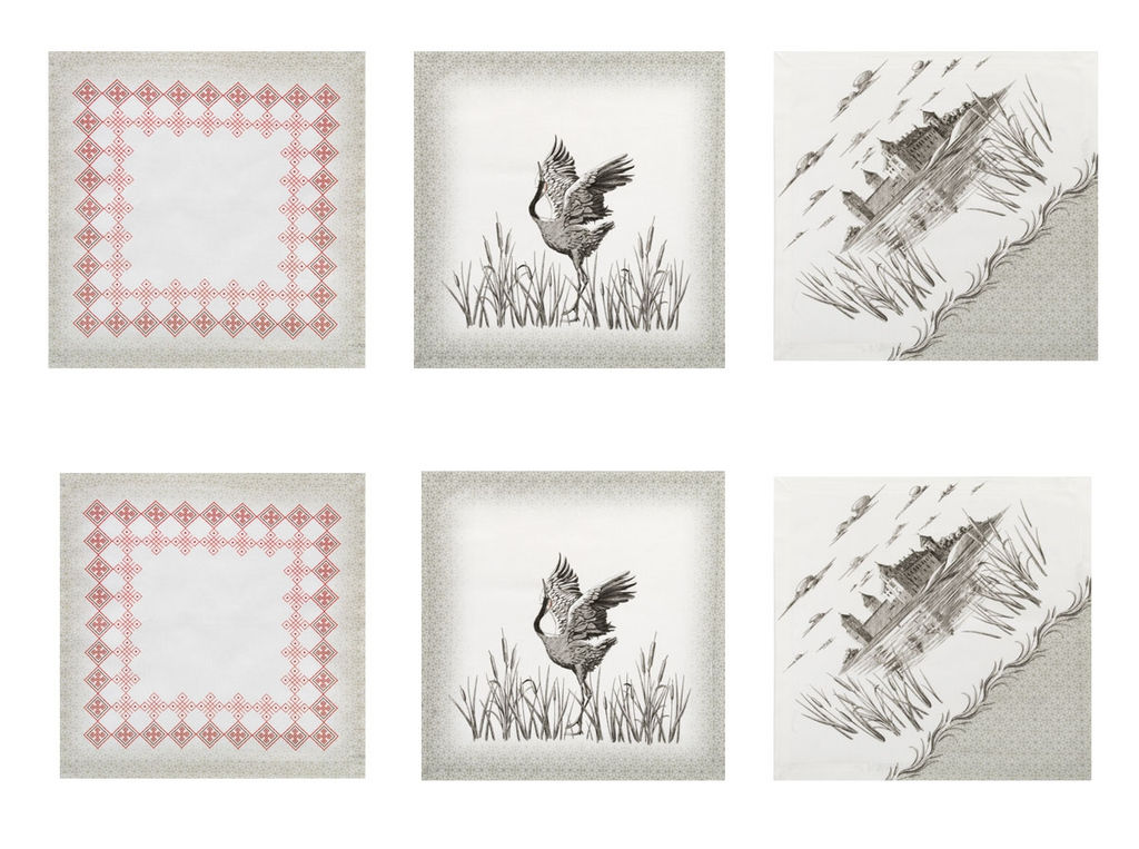 Комплект столовый 4919-БЧ 144*45 + 6 салф. 40*40 D1902 "Танец серых журавлей"