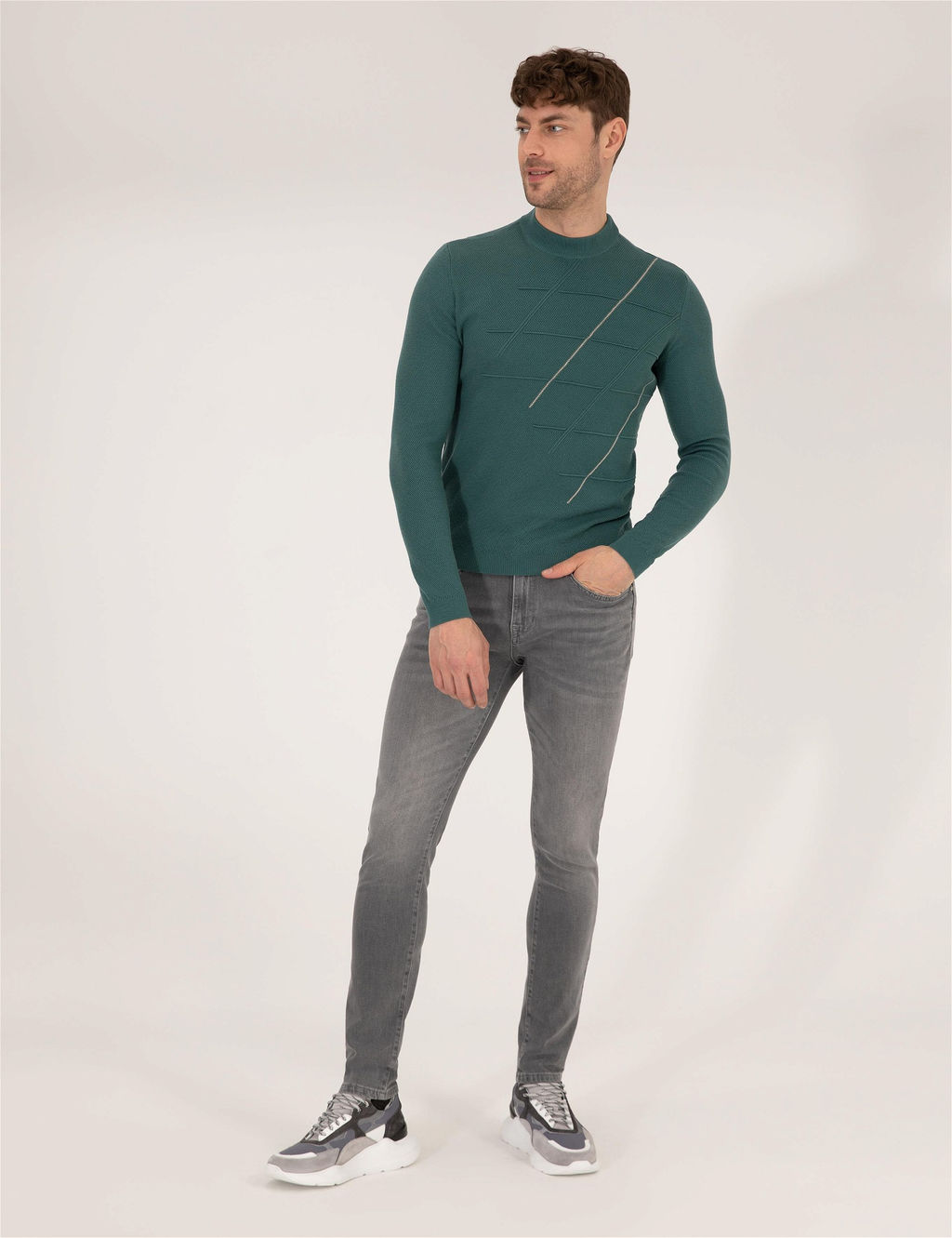 Ye_il Slim Fit Bisiklet Yaka Triko Kazak - Pierre cardin фото 4