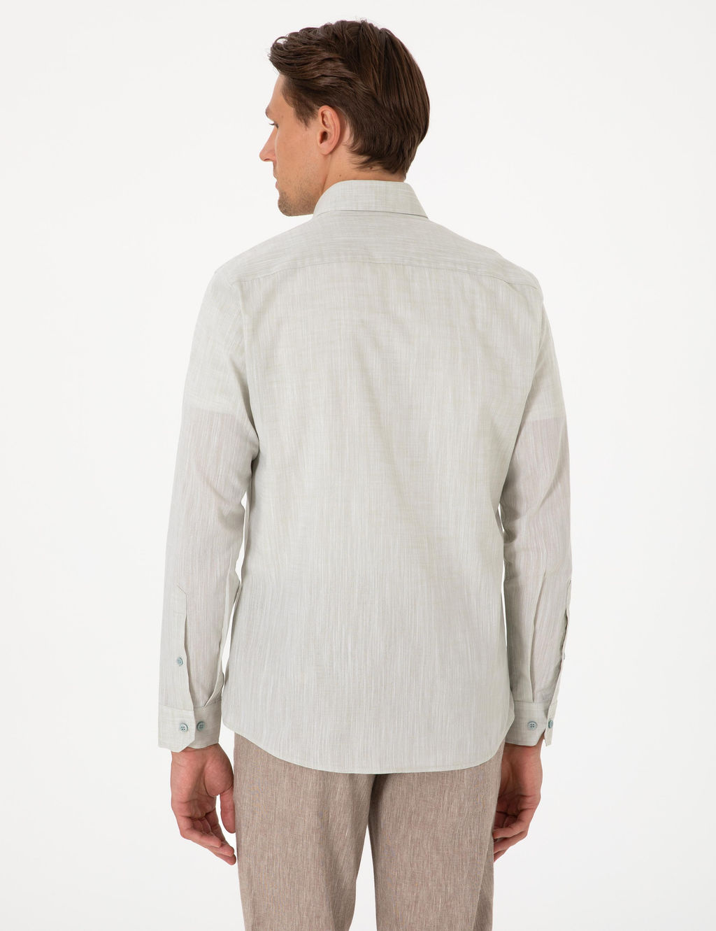 _a_la Keten G_r_n_ml_ Slim Fit Uzun Kollu G_mlek