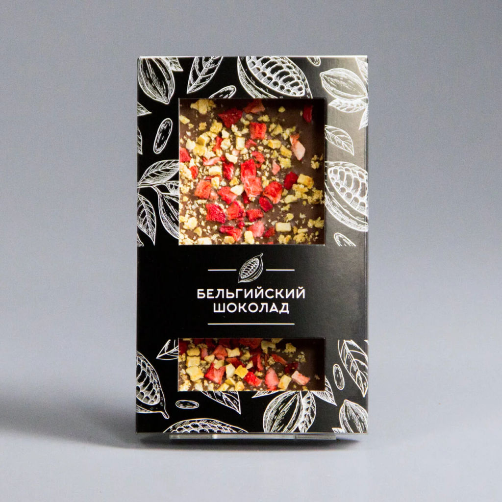 МОЛОЧНЫЙ ШОКОЛАД С КЛУБНИКОЙ, ГРУШЕЙ И АБРИКОСОМ, НОВОГОДНЯЯ КОРОБОЧКА #10