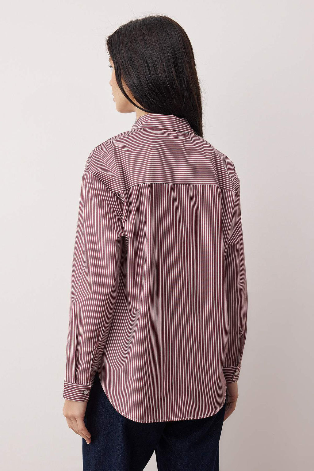 Bordo Cizgili Oversize/Genis Kal?p Gomlek TWOAW26GO00126 - Trendyolmilla фото 4