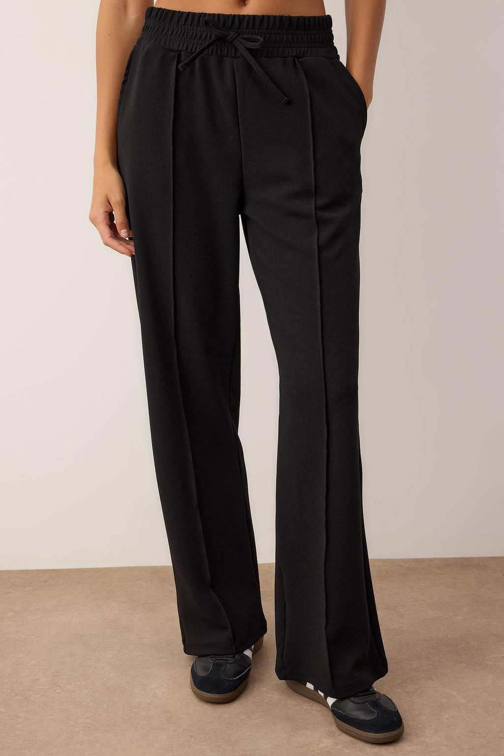 Siyah Beli Kal?n Lastikli Bagc?kl? Straight/Duz Kesim Orme Pantolon TWOAW26PL00100 - Trendyolmilla фото 6